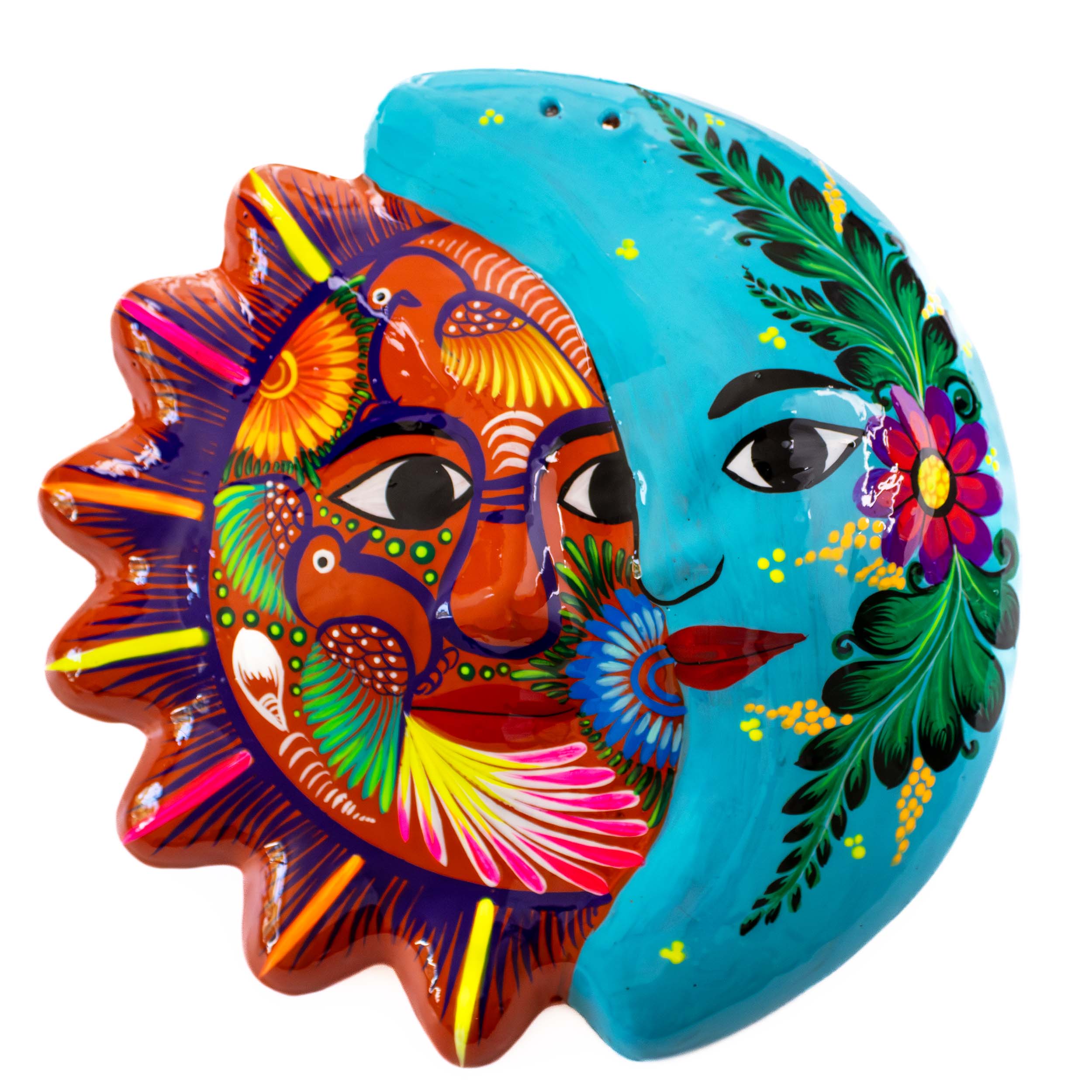 Hand-Painted Xalitla Sun and Moon Clay Wall Decor