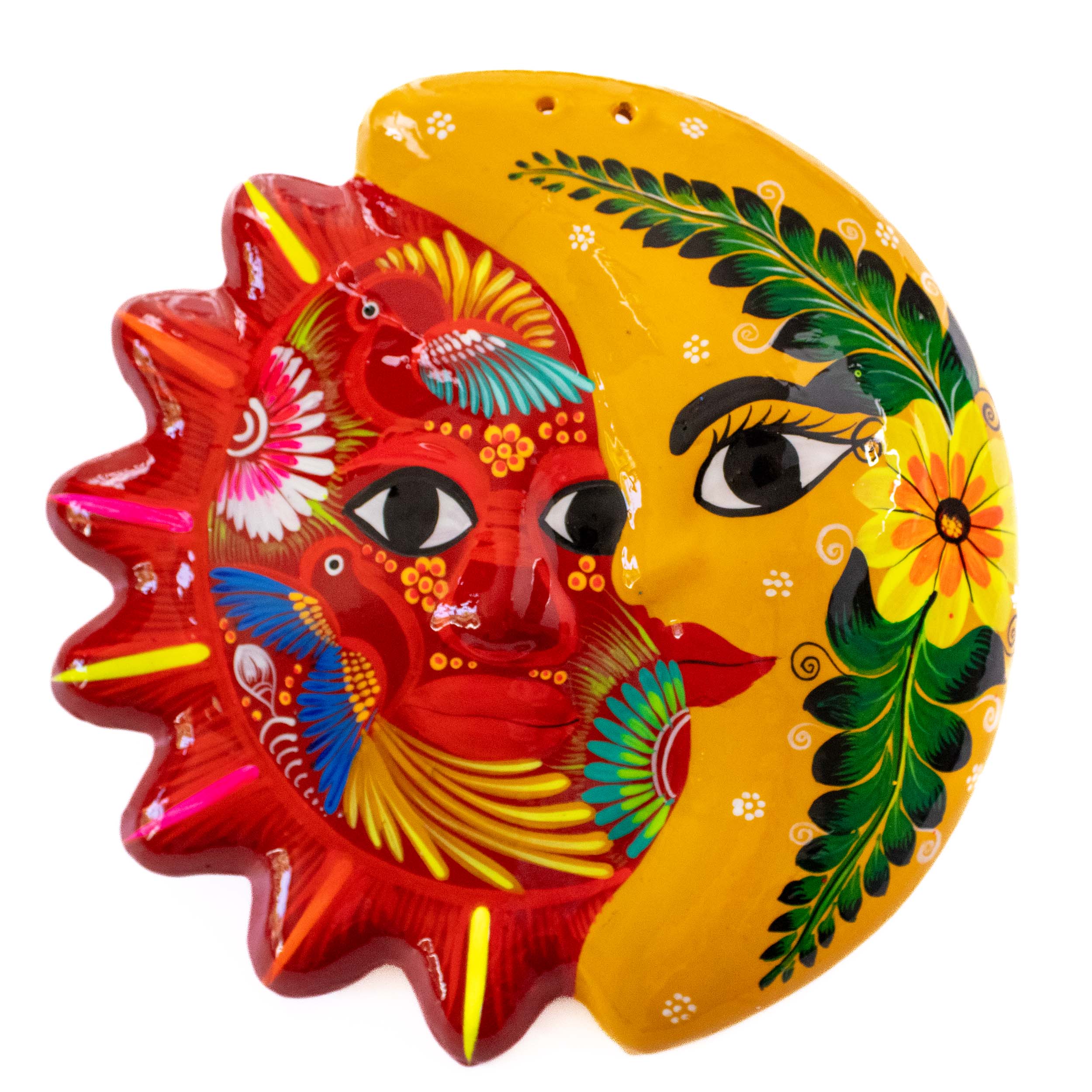 Hand-Painted Xalitla Sun and Moon Clay Wall Decor