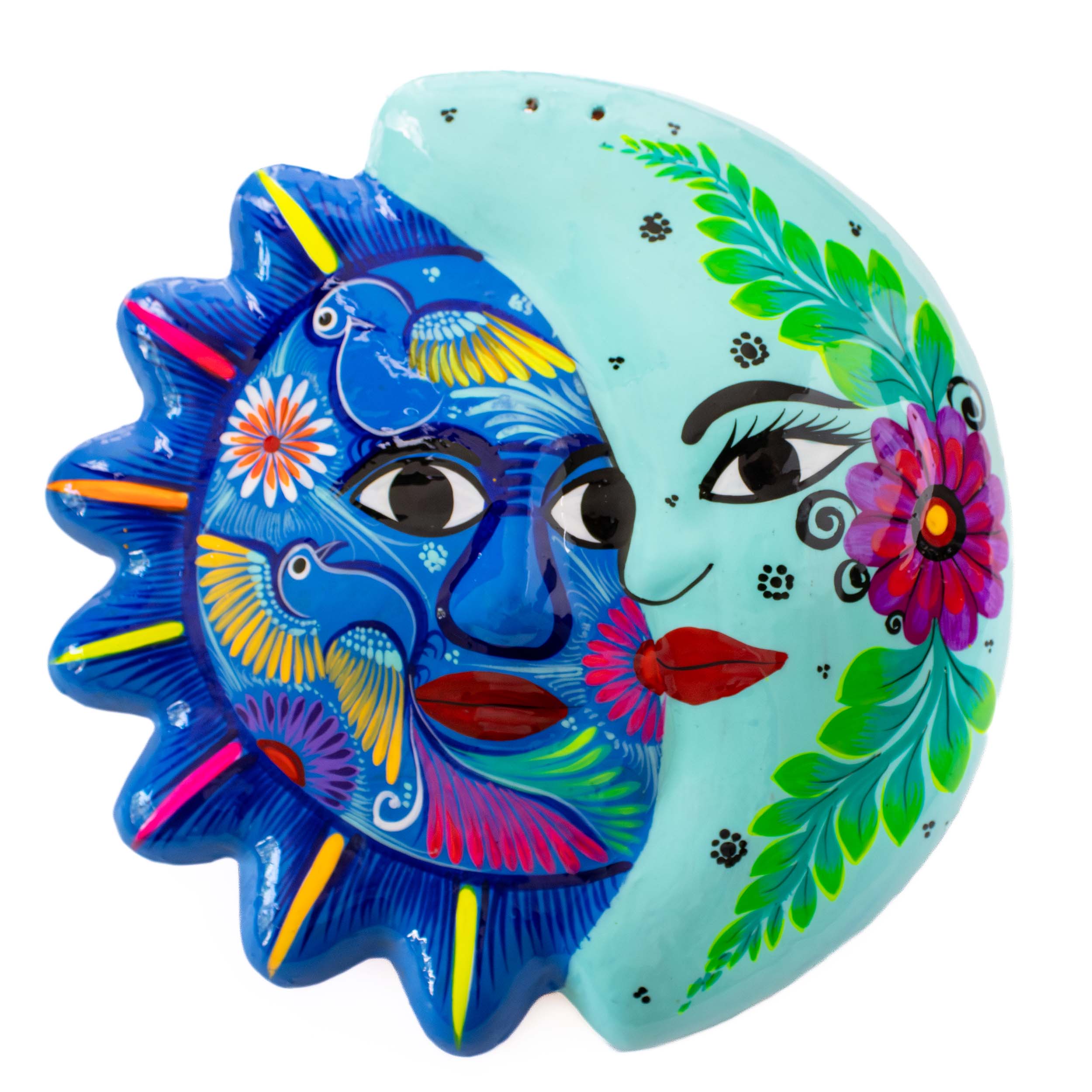 Hand-Painted Xalitla Sun and Moon Clay Wall Decor