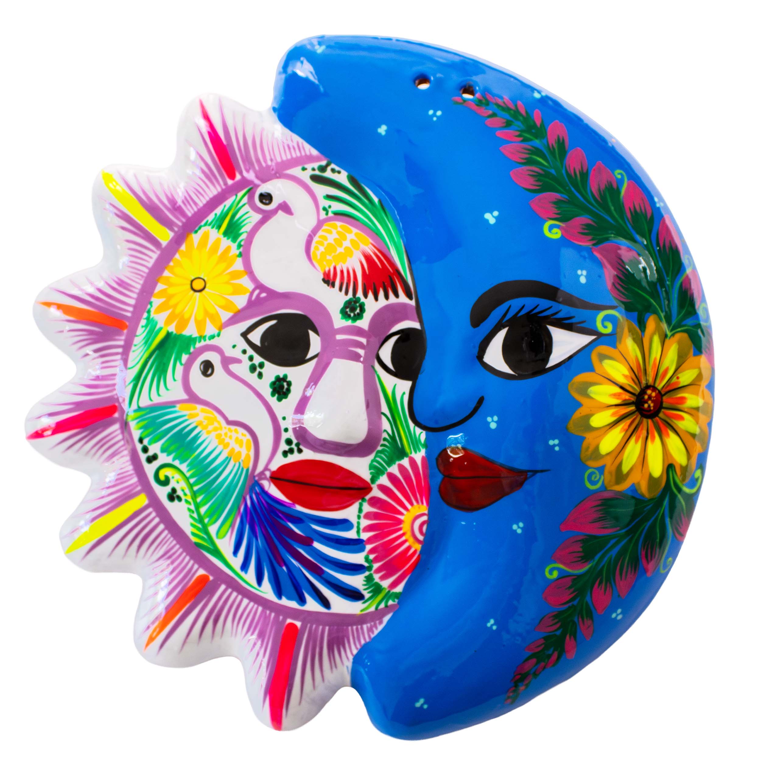 Hand-Painted Xalitla Sun and Moon Clay Wall Decor