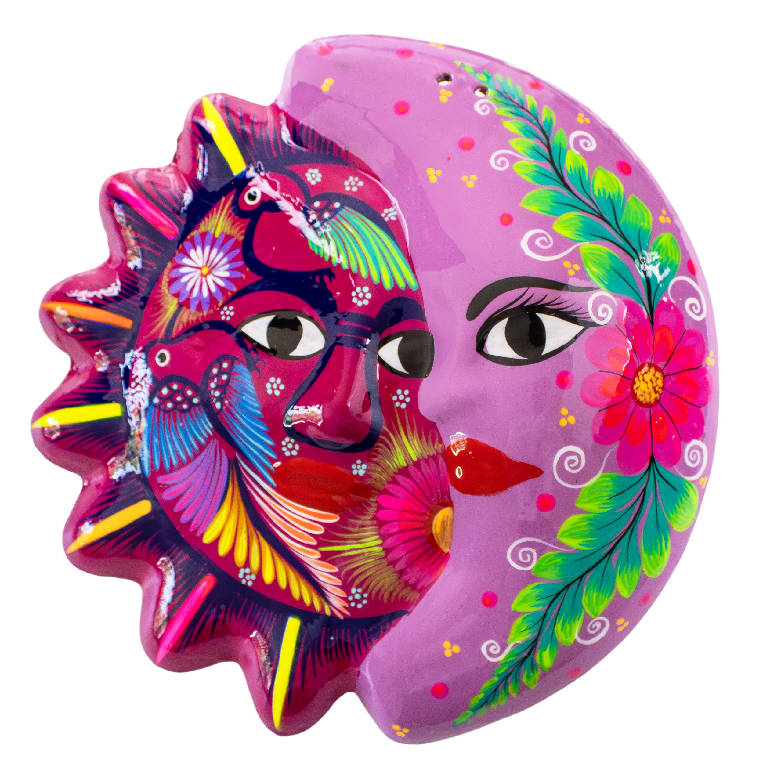 Hand-Painted Xalitla Sun and Moon Clay Wall Decor
