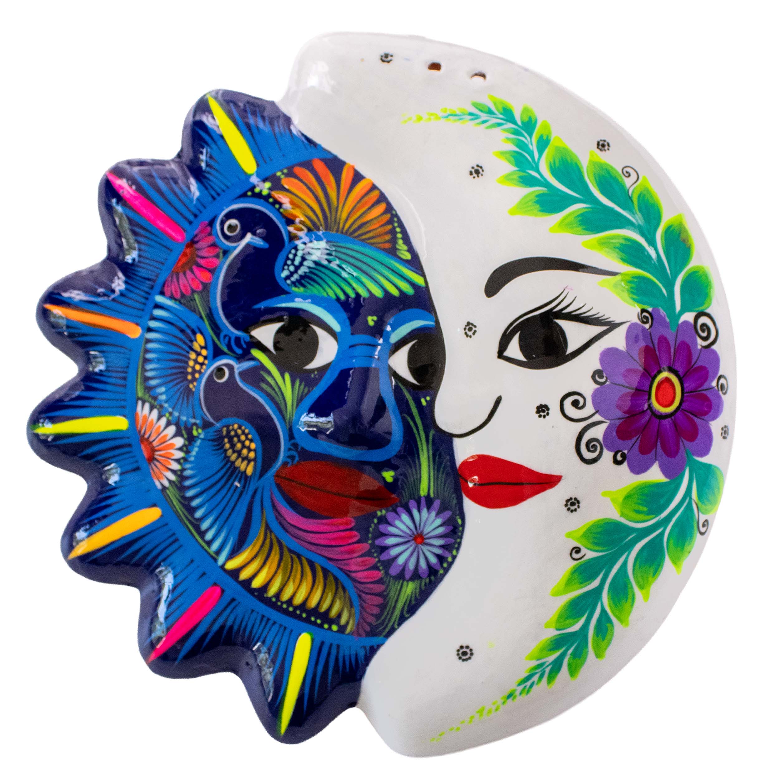 Hand-Painted Xalitla Sun and Moon Clay Wall Decor