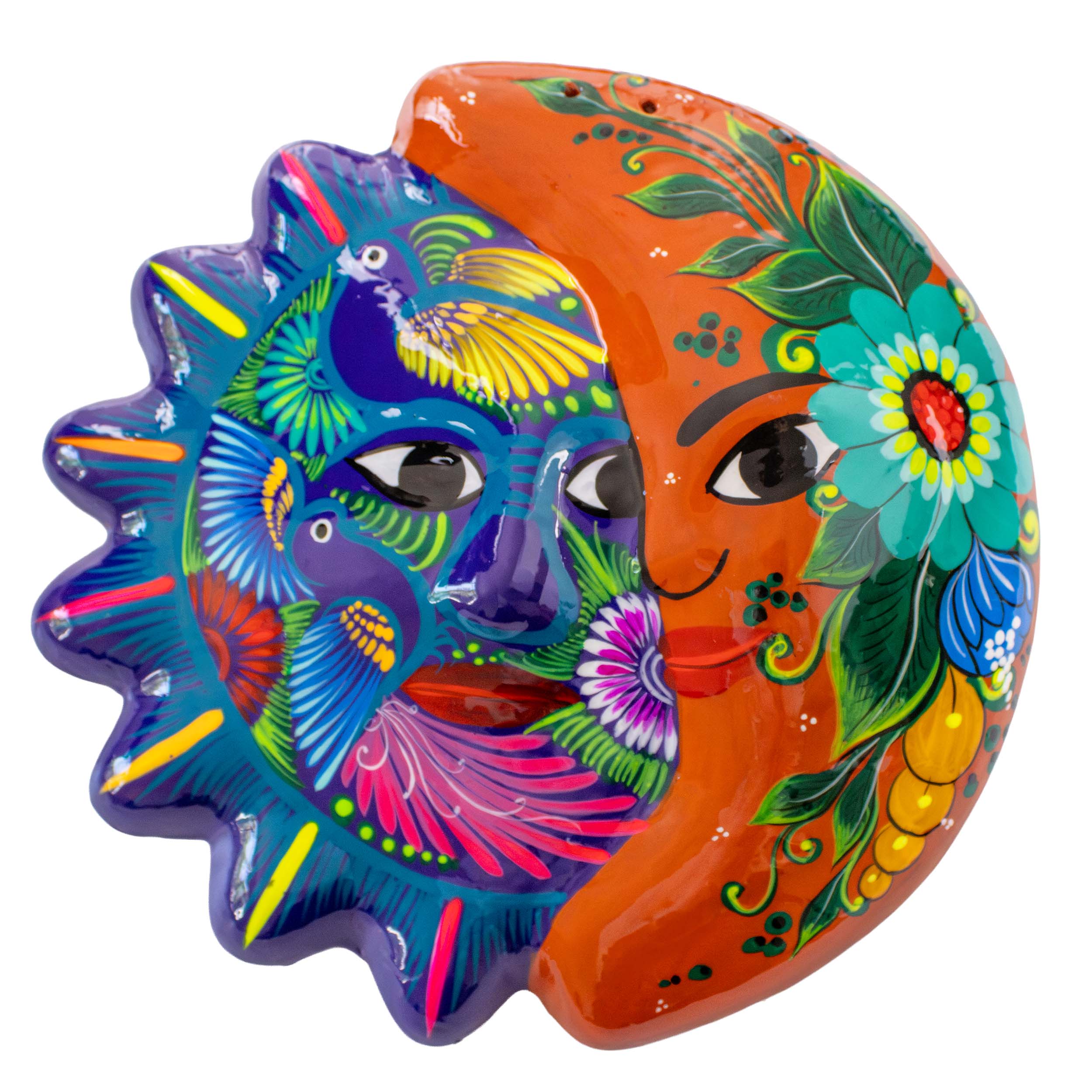 Hand-Painted Xalitla Sun and Moon Clay Wall Decor