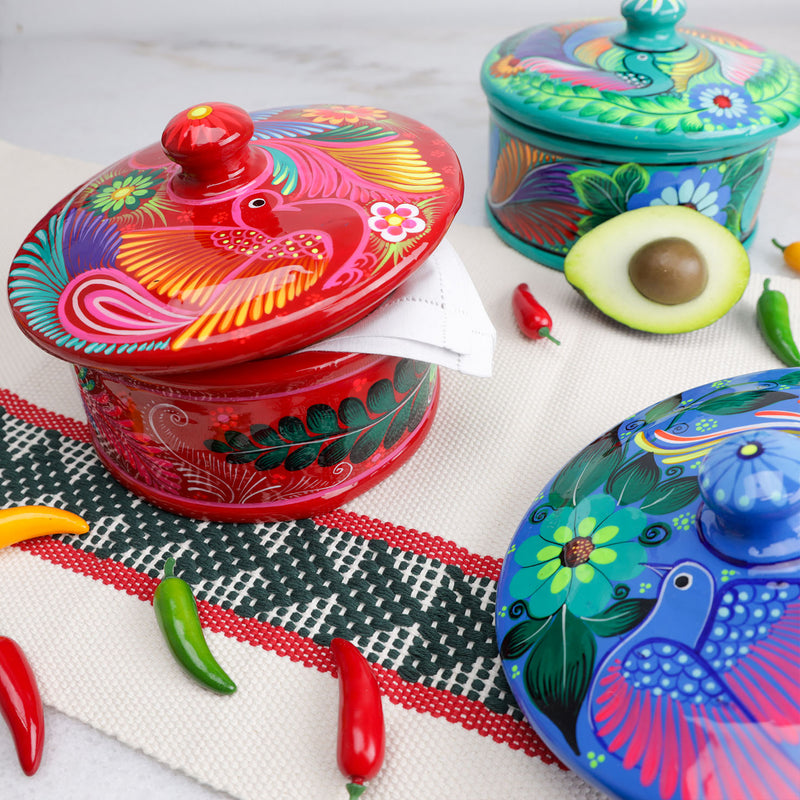 Hand-Painted Xalitla Clay Tortilla Basket