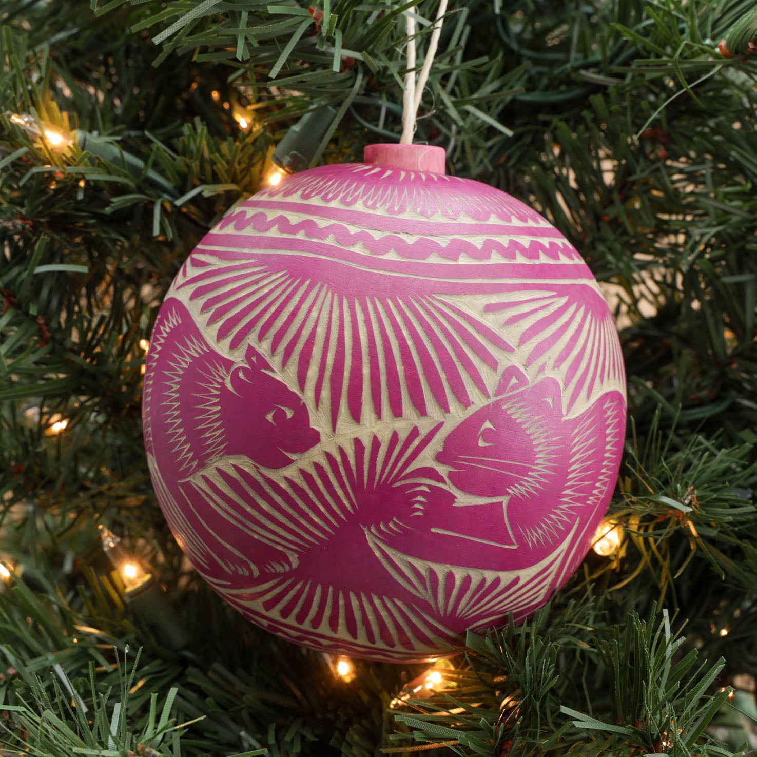 Jícara Natural Hand-Carved Round Christmas Ornament