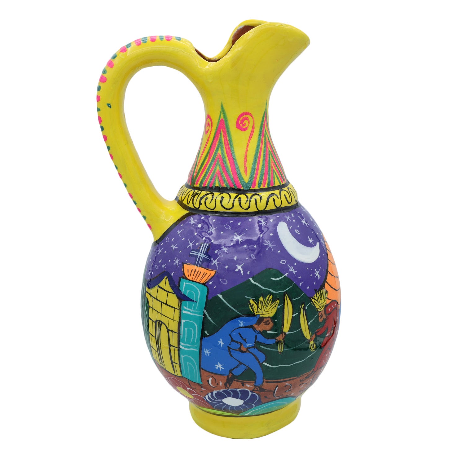 Xalitla Storytelling Round Color Pitcher with Handle