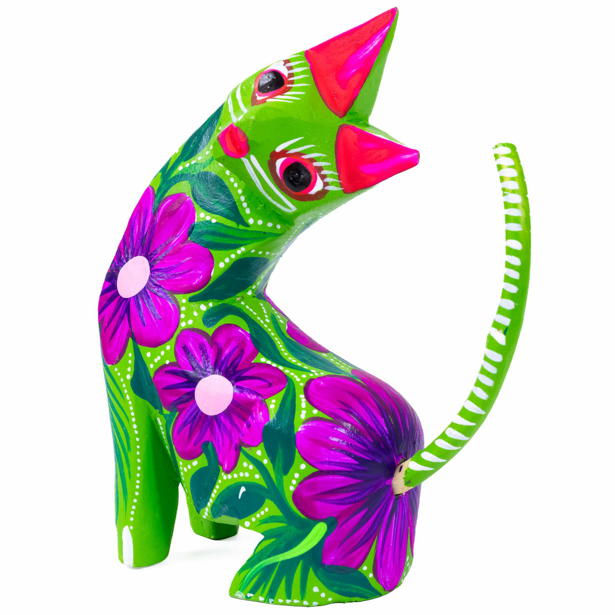 Large Hand Painted Neck Side Bend Cat Wooden Figurine
