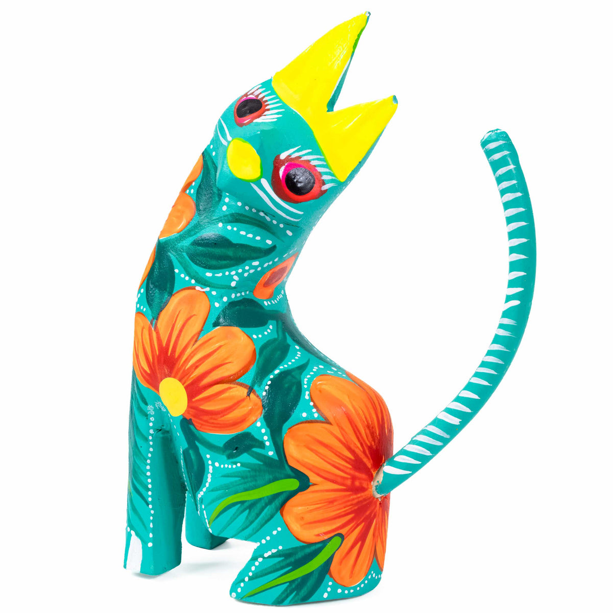 Large Hand Painted Neck Side Bend Cat Wooden Figurine