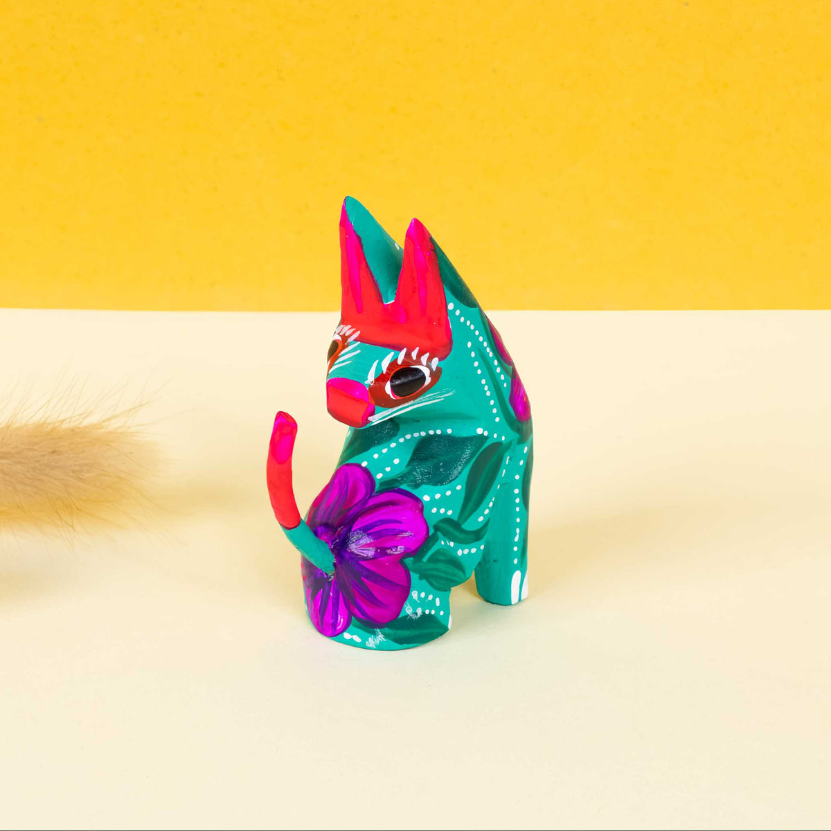 Hand Painted Head Turned Coyote Wooden Figurine