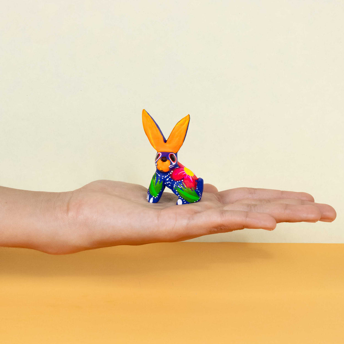 Hand Painted Sitting Rabbit Wooden Figurine