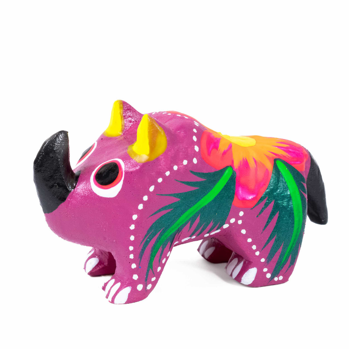 Hand Painted Rhino Wooden Figurine