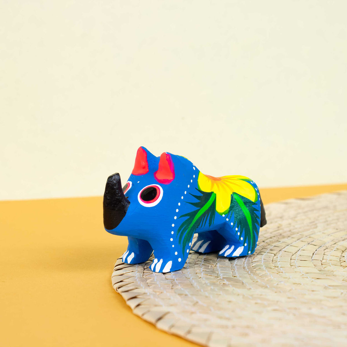 Hand Painted Rhino Wooden Figurine