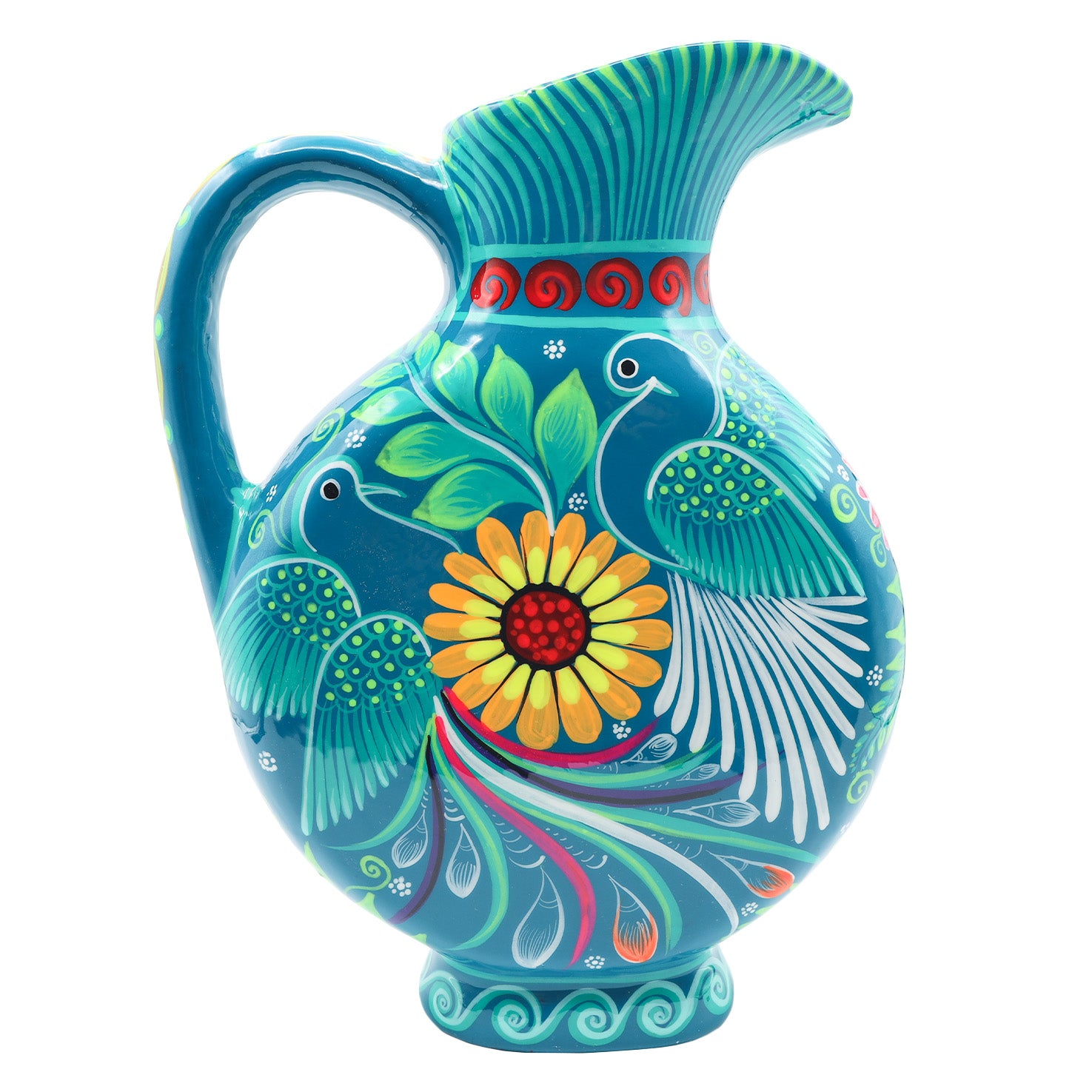 Large Hand-Painted Xalitla Clay Pitcher