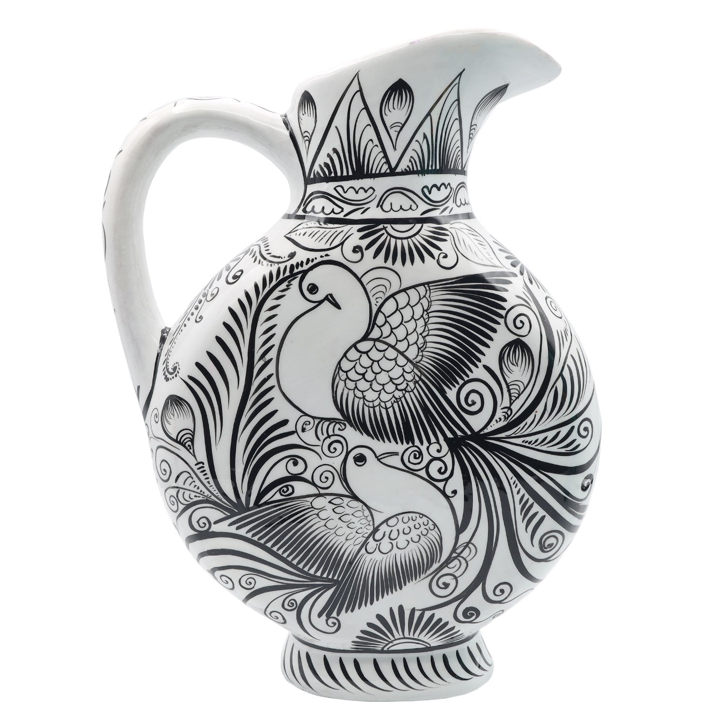 Large Hand-Painted Xalitla Clay Pitcher