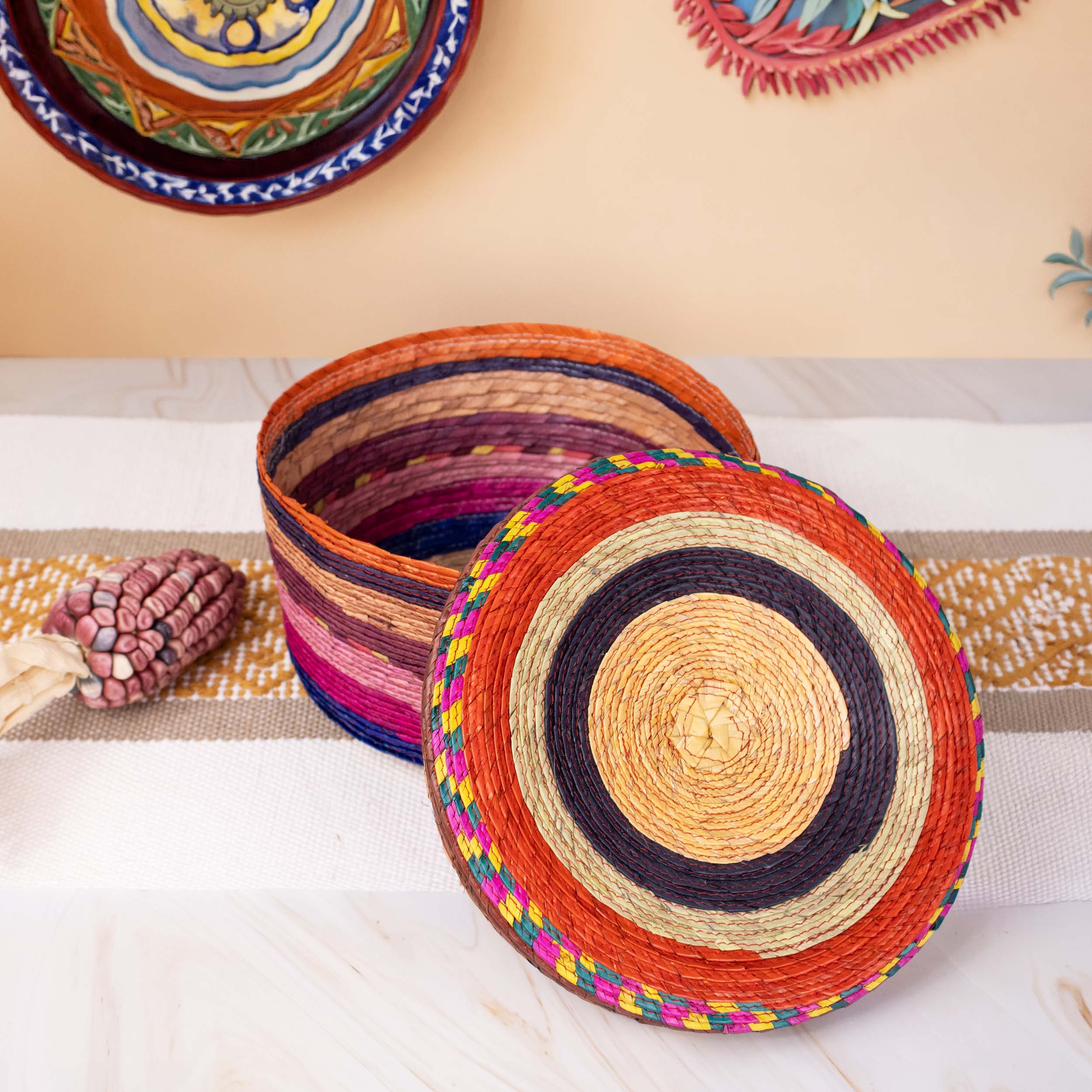 Multicolor Palm Woven Tortilla/Bread Basket