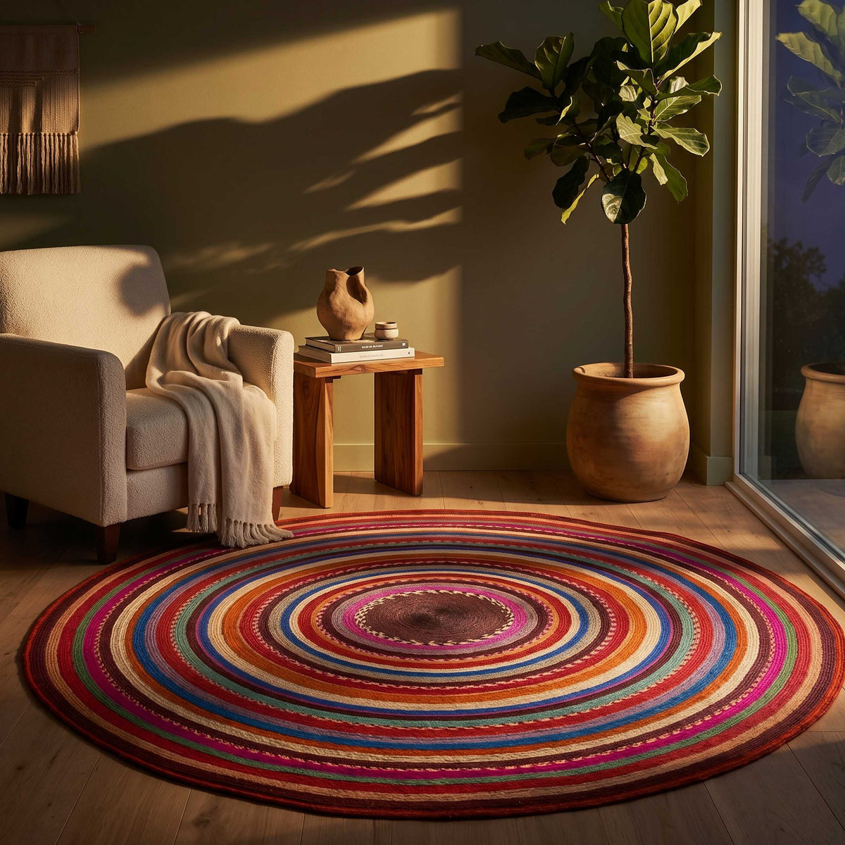 Handwoven Palm Round Area Rug (59" diameter)