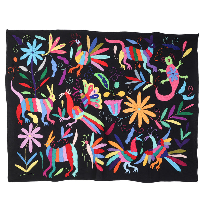 Black Otomí Hand-Embroidered Tapestry