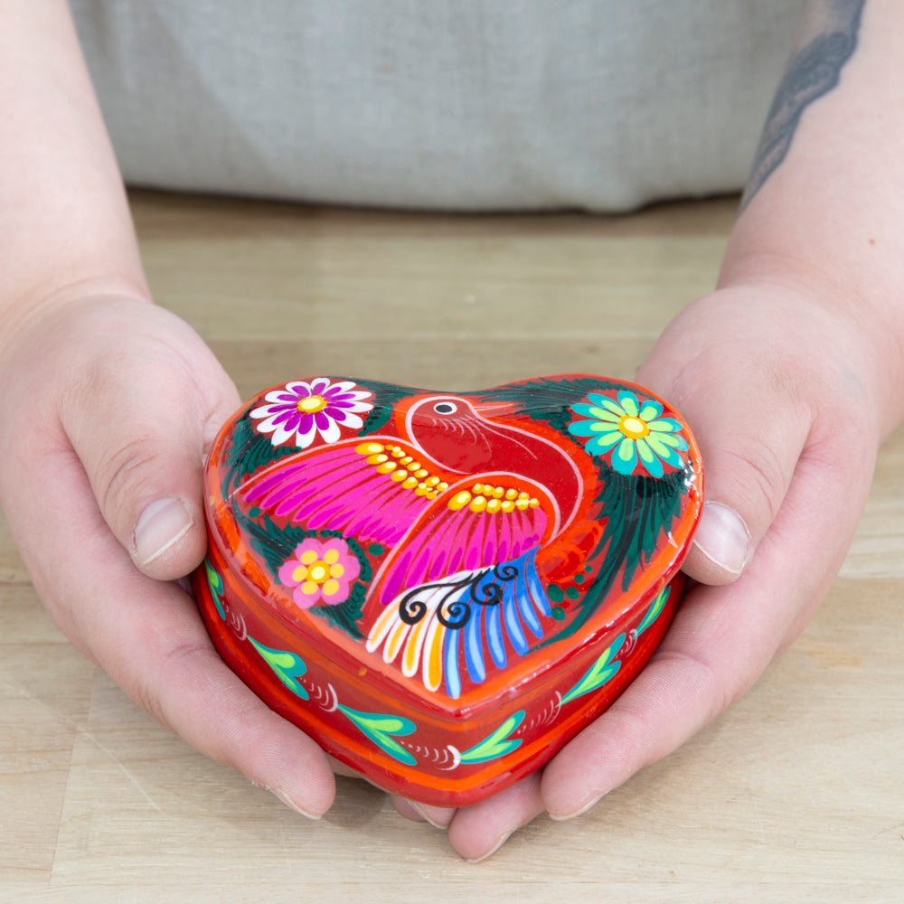 Hand-Painted Xalitla Clay Heart Trinket/Jewelry Box