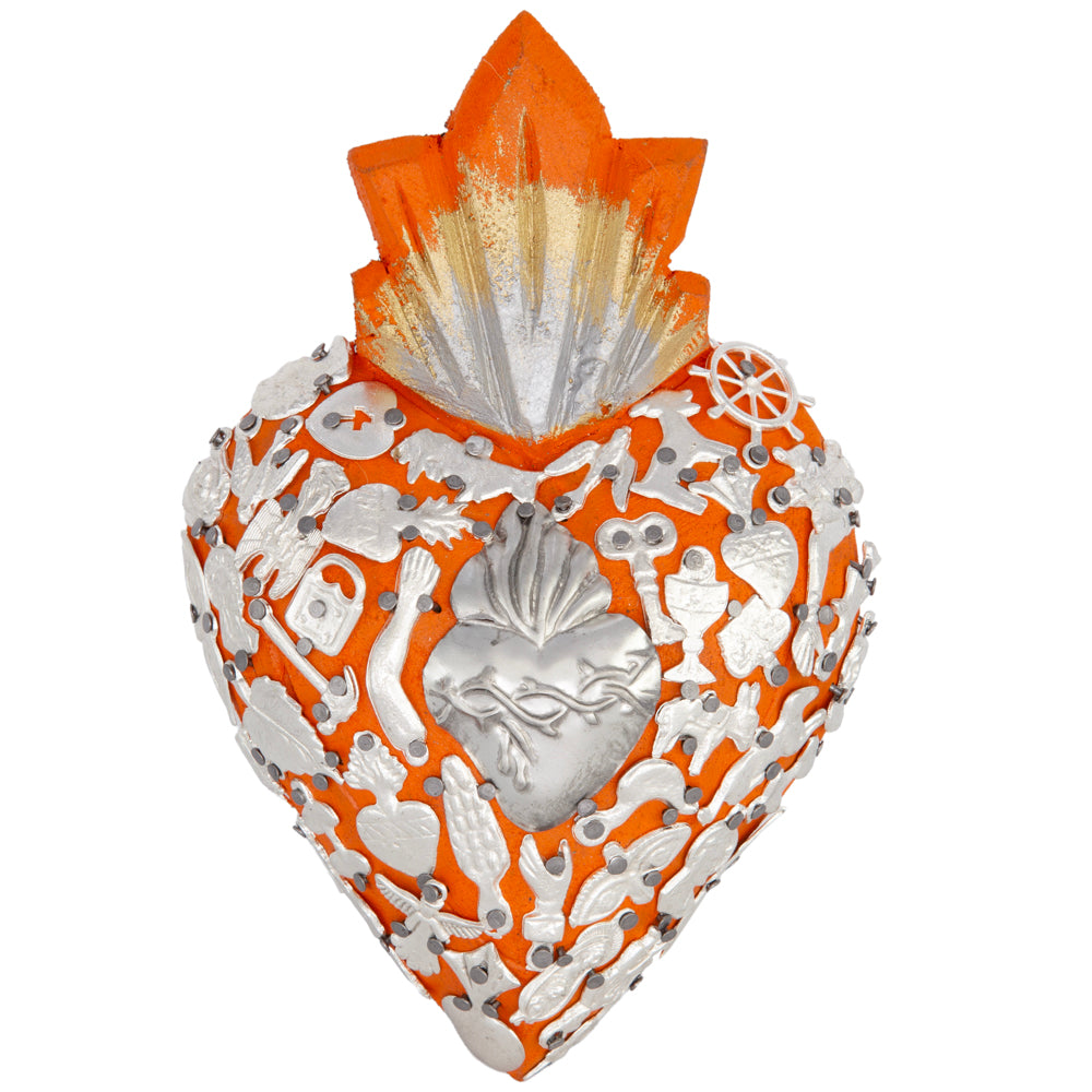 Medium Wooden Sacred Heart with Milagritos