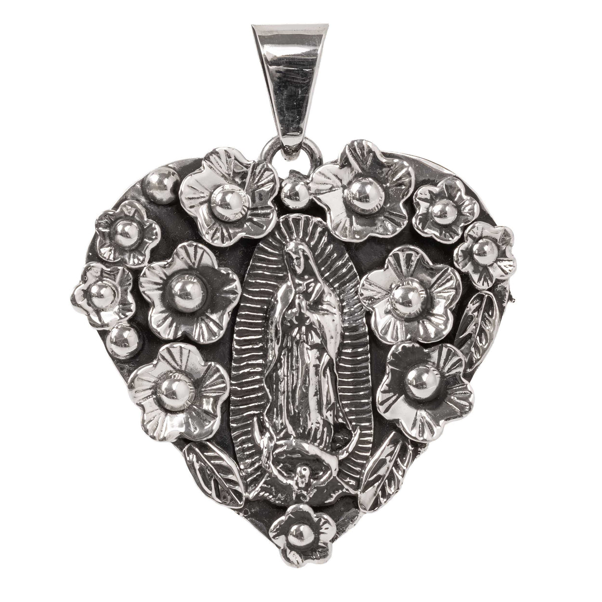 Sterling Silver Virgencita Corazon Pendant