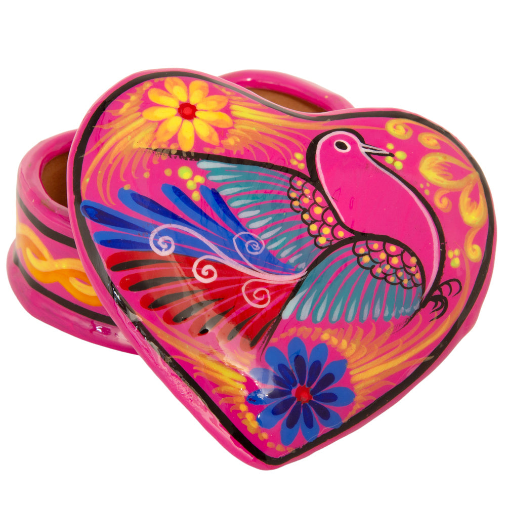 Hand-Painted Xalitla Clay Heart Trinket/Jewelry Box