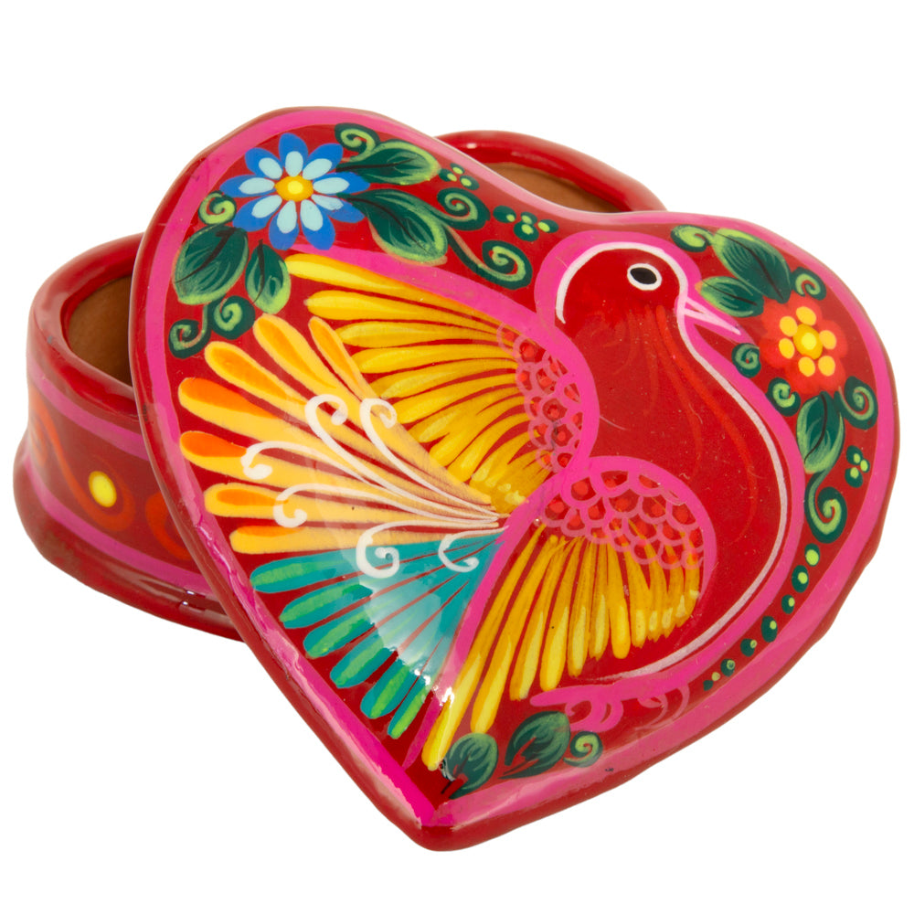 Hand-Painted Xalitla Clay Heart Trinket/Jewelry Box
