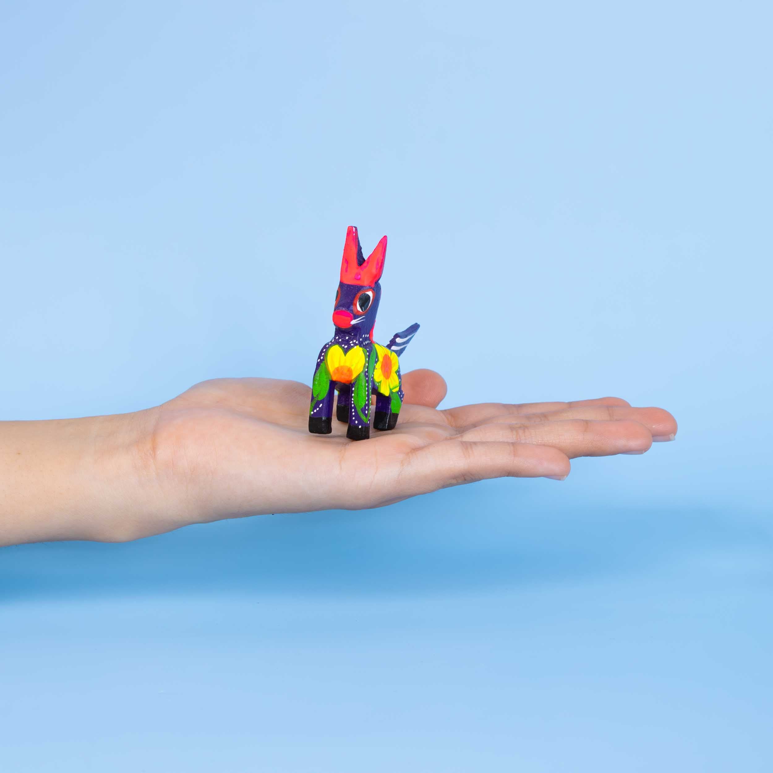 Hand Painted Donkey Wooden Figurine