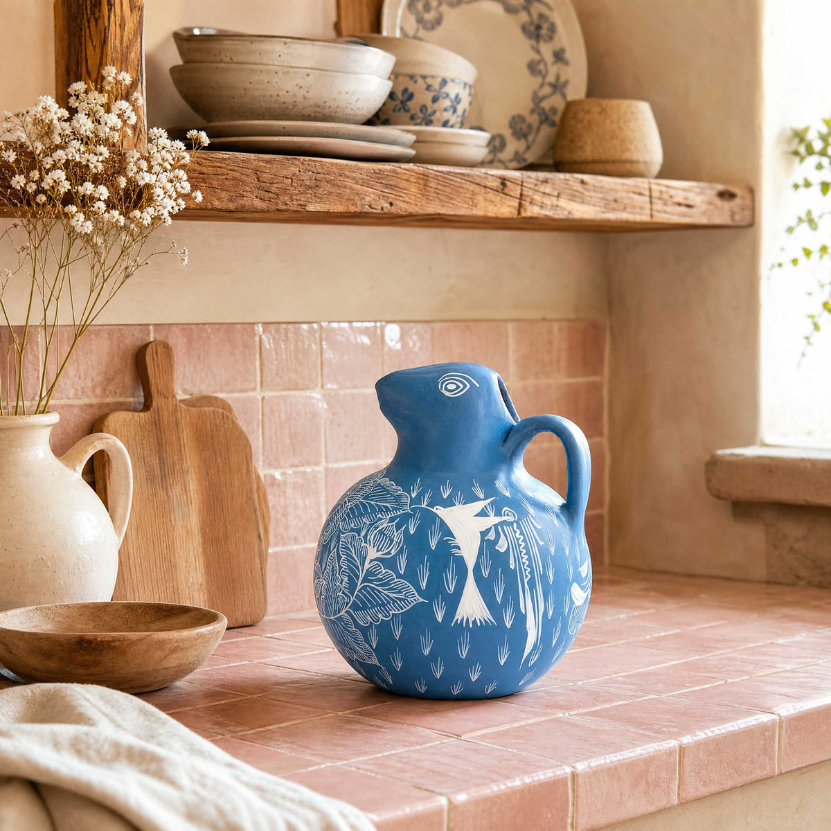 Huancito Hand-Painted Clay Bird Jug