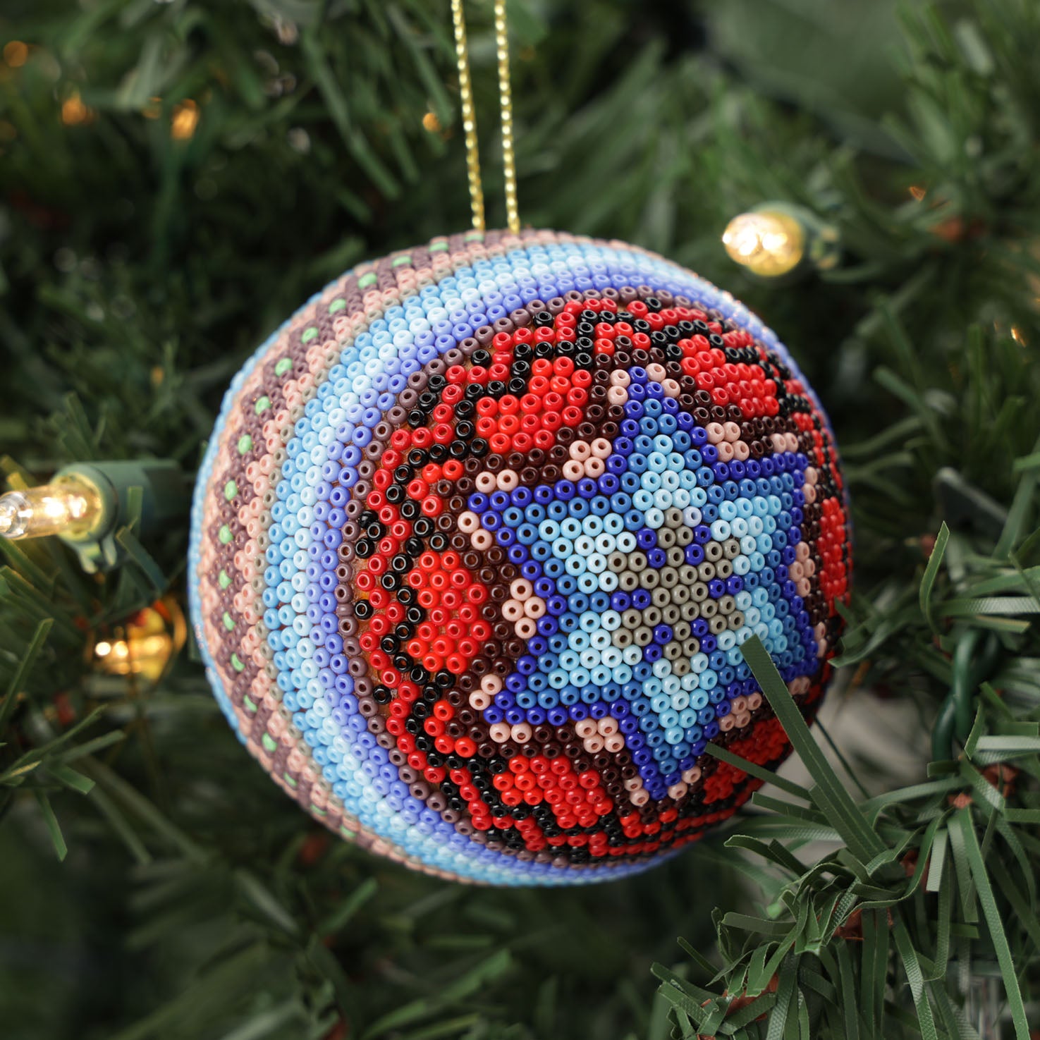 Huichol Art Round Beaded Christmas Ornament