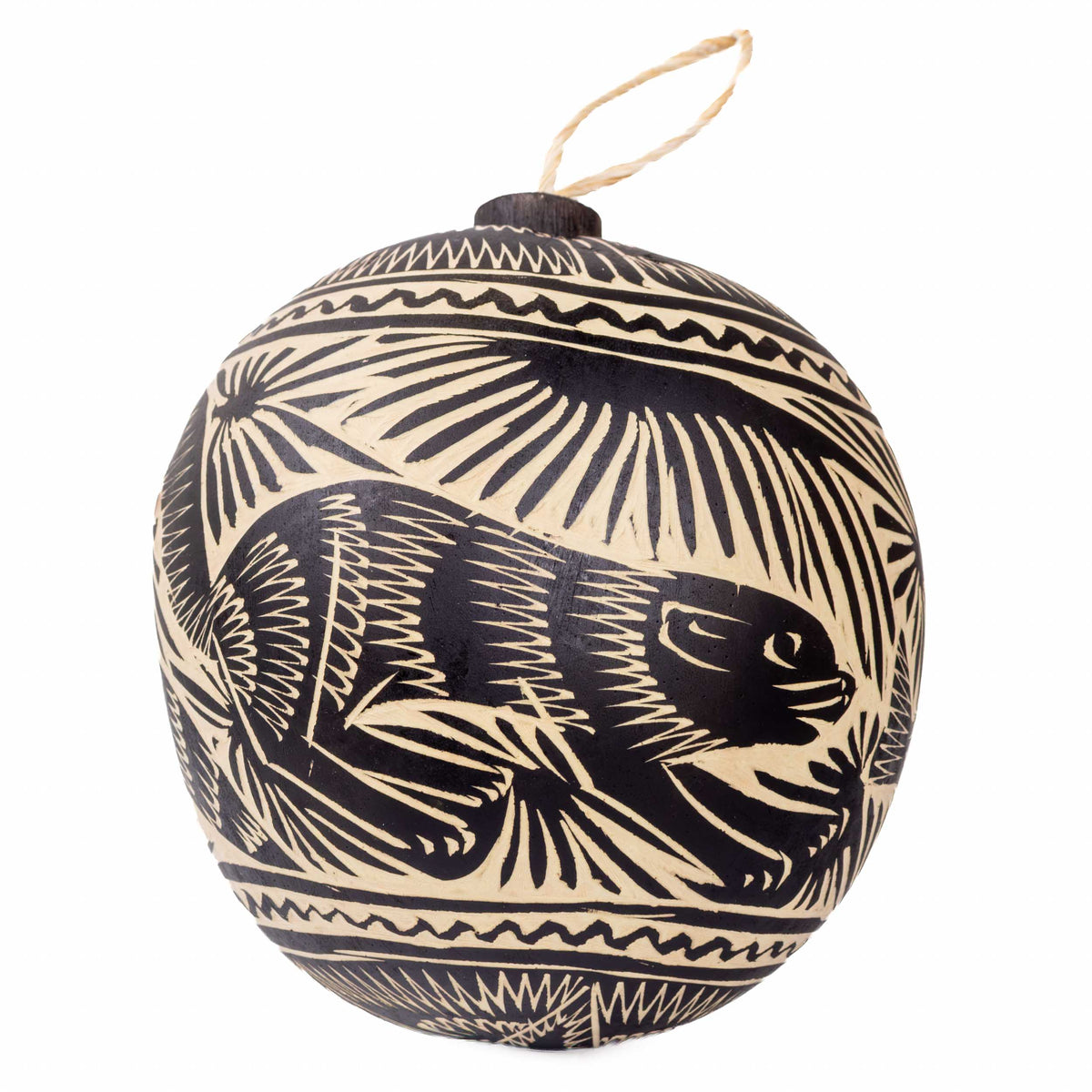 Jícara Natural Hand-Carved Round Christmas Ornament