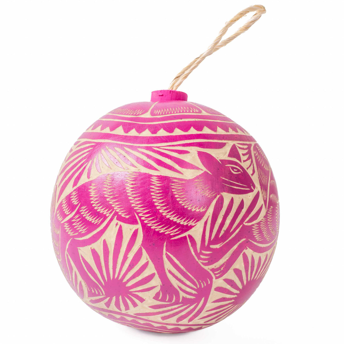 Jícara Natural Hand-Carved Round Christmas Ornament