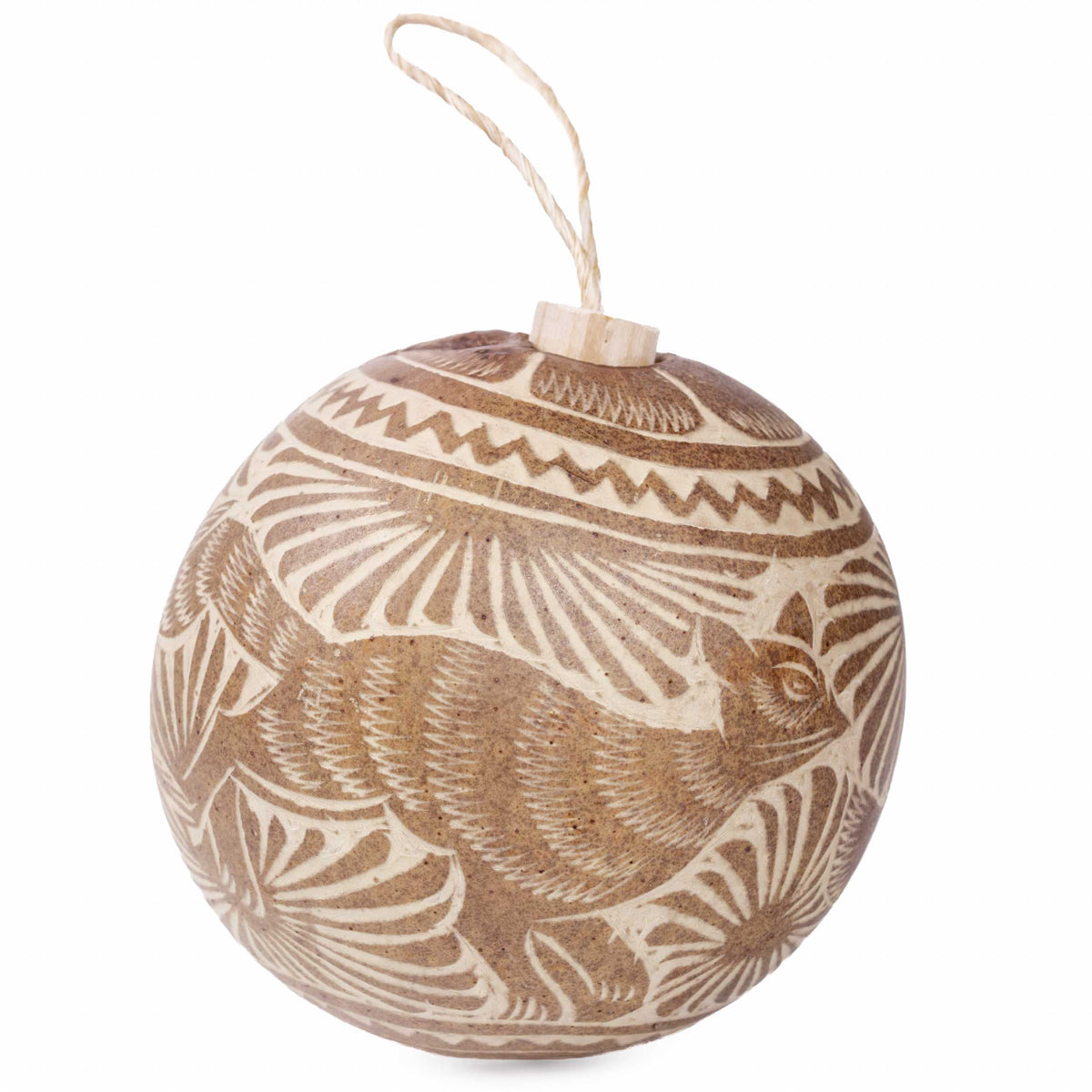 Jícara Natural Hand-Carved Round Christmas Ornament