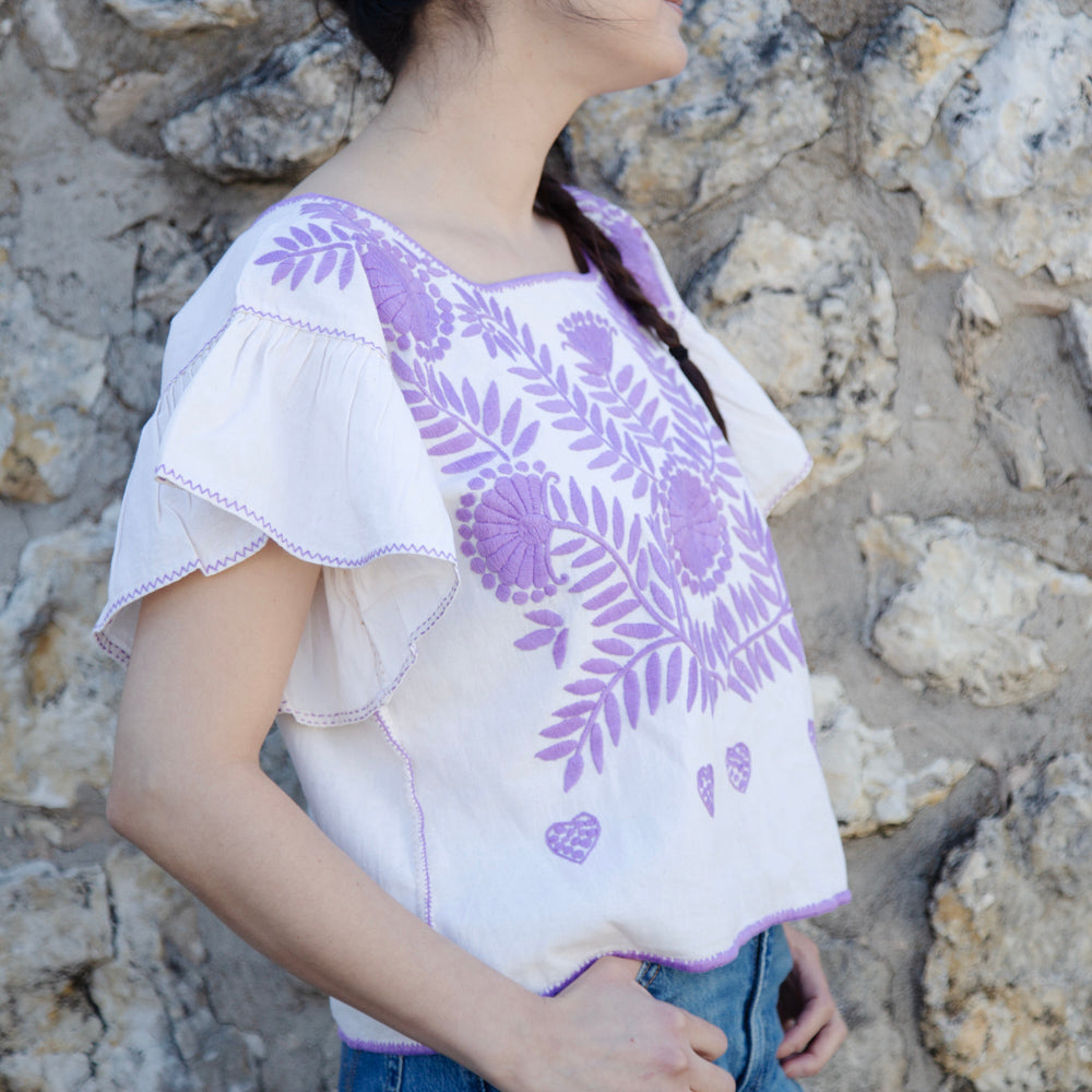 Carranza Flutter Sleeve Embroidered Cropped Blouse