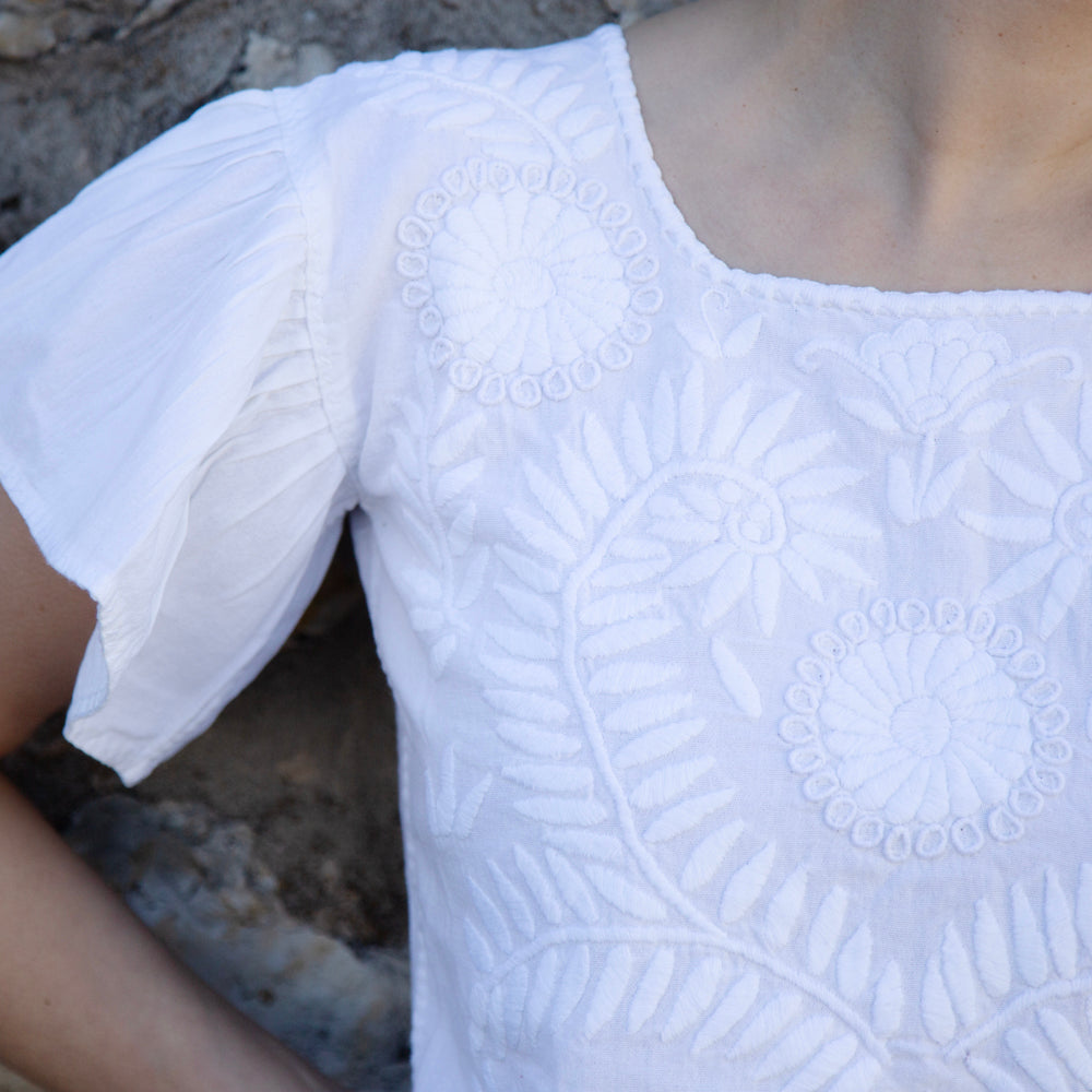 Carranza Flutter Sleeve Embroidered Cropped Blouse