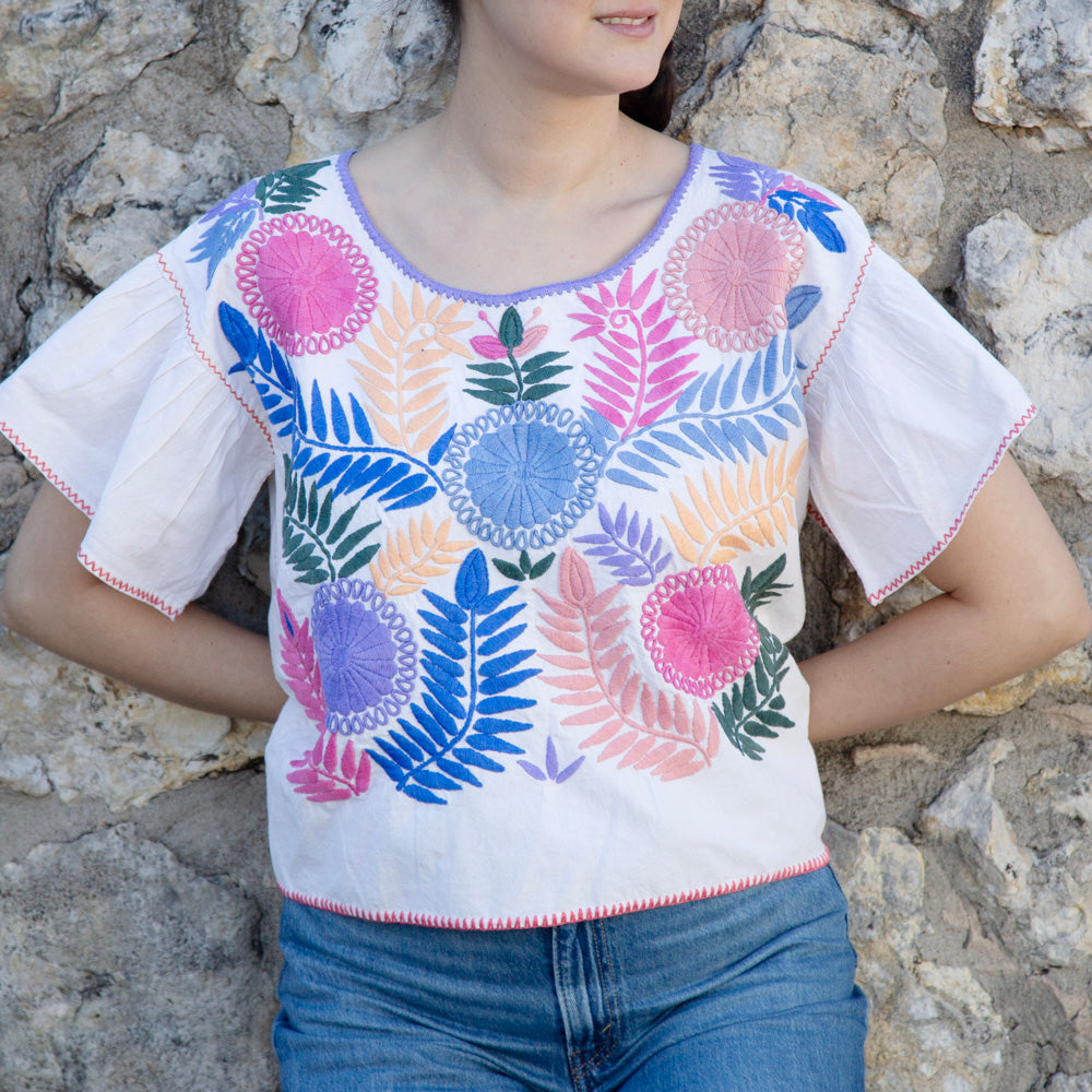 Carranza Flutter Sleeve Embroidered Cropped Blouse