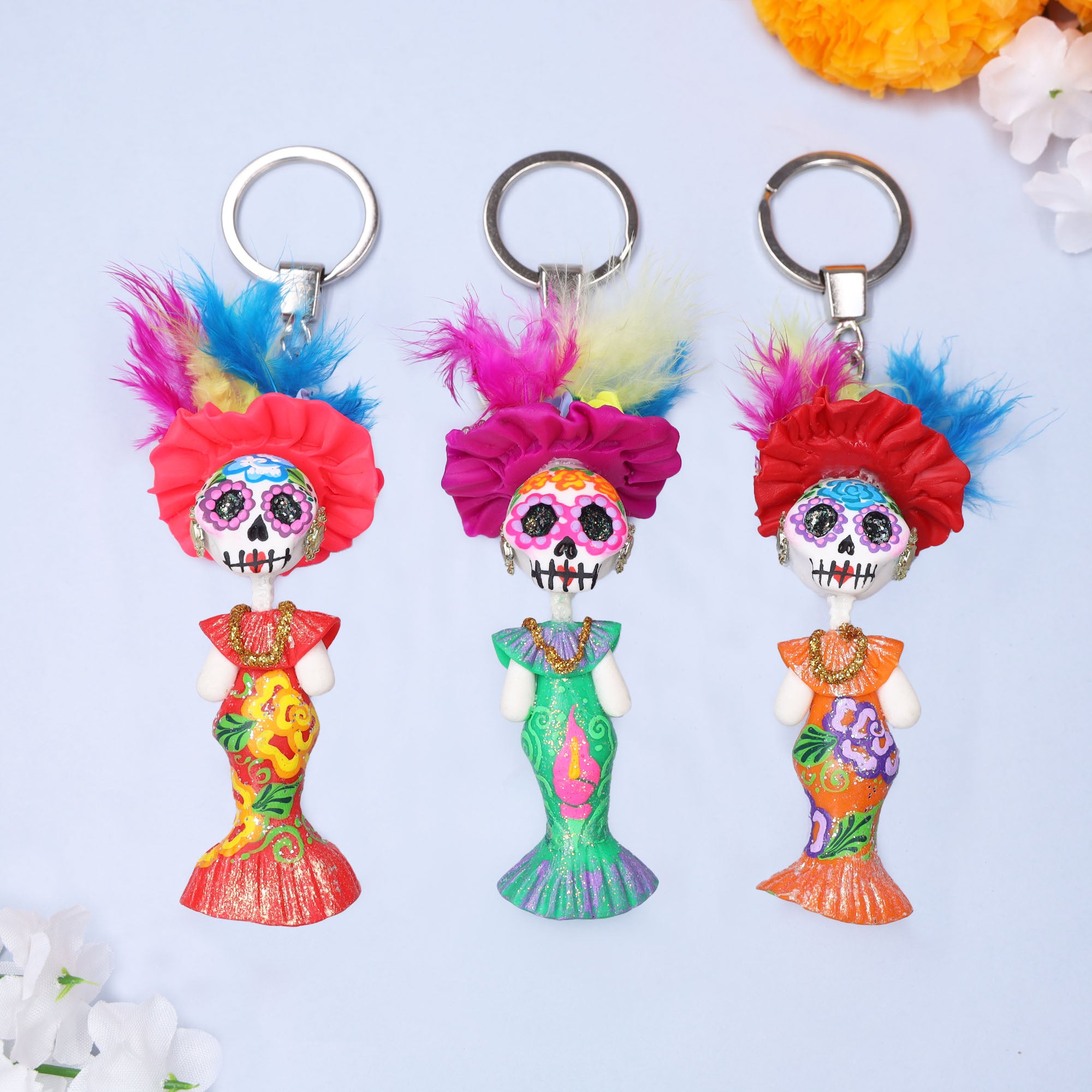 Cold Porcelain Clay Catrina Keychain