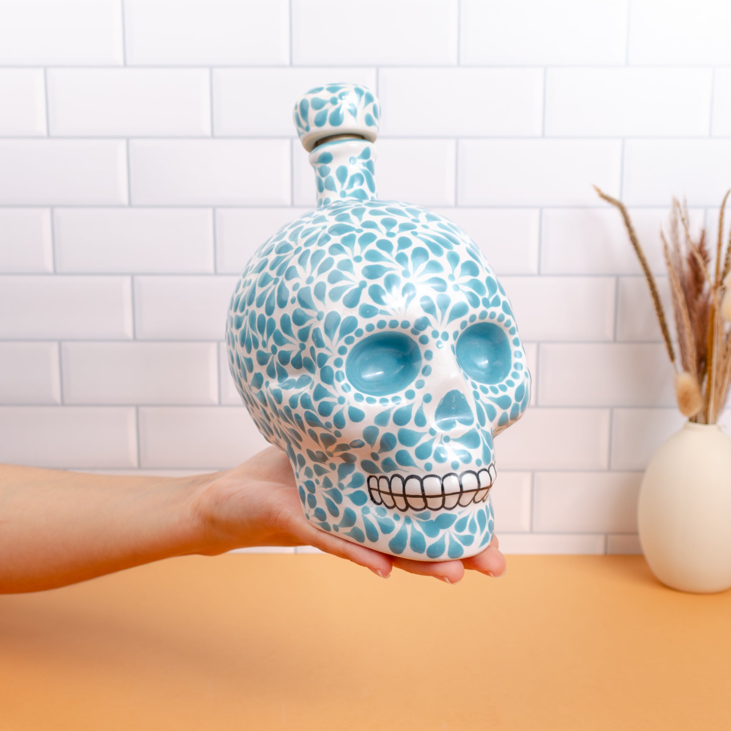 Hand Painted Sugar Skull Decanter and Shot Glasses Set