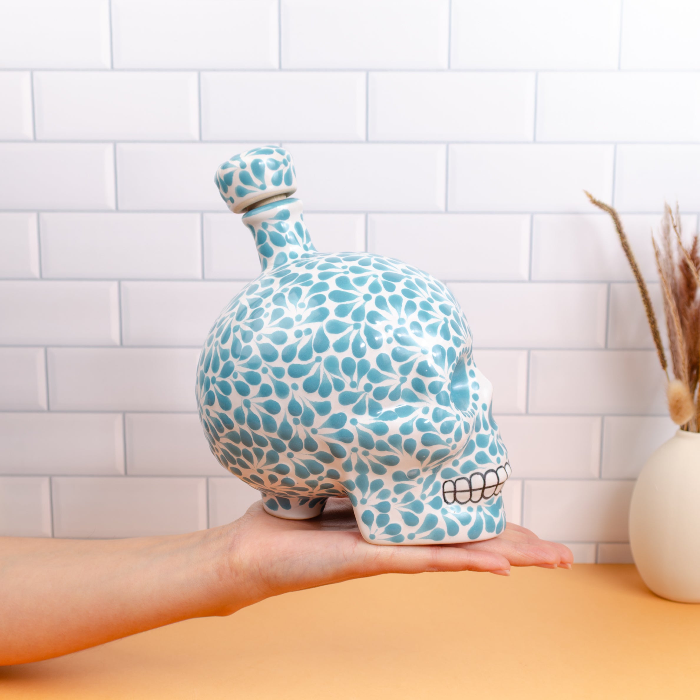 Hand Painted Sugar Skull Decanter and Shot Glasses Set