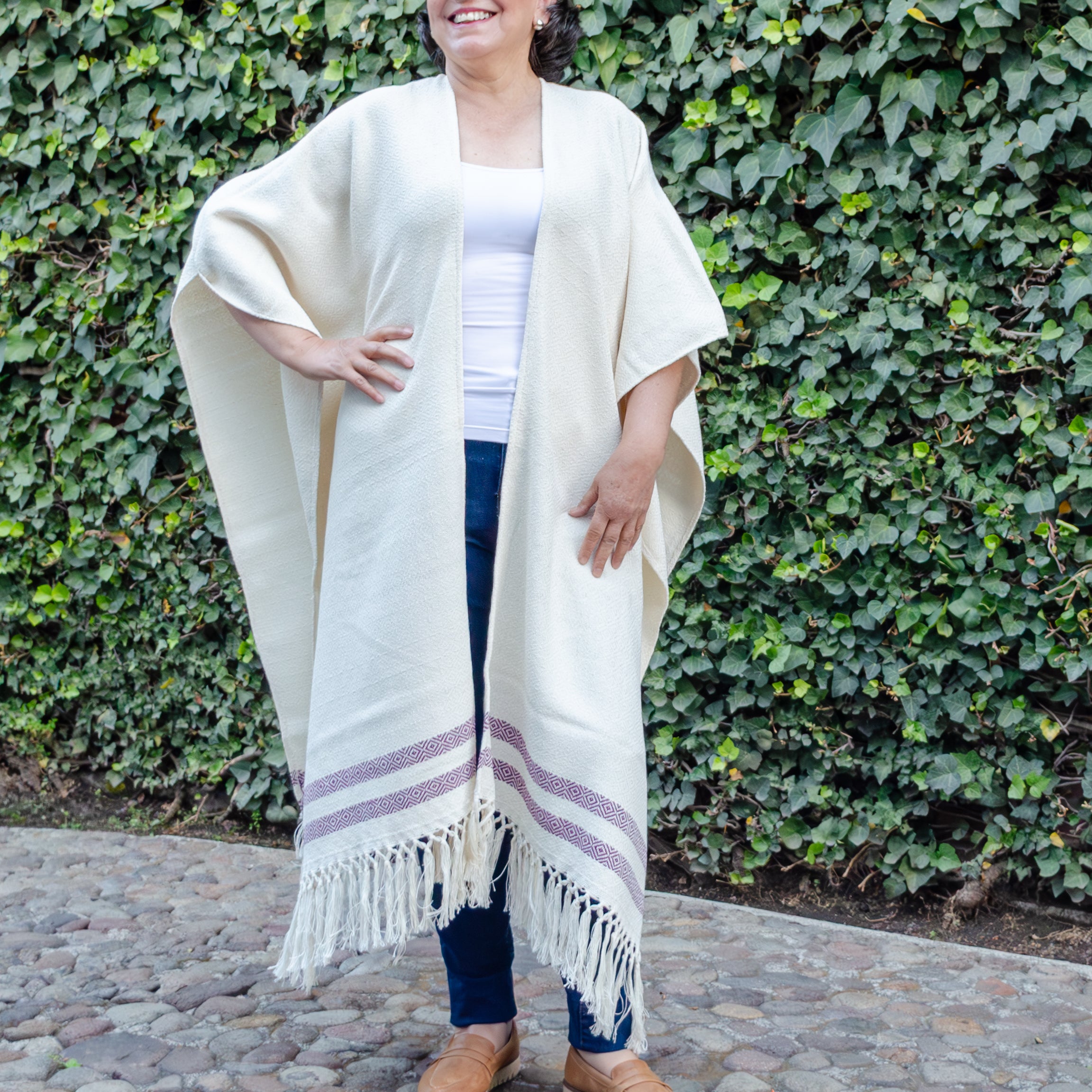 Pedal Loom Ruana, Long Cape