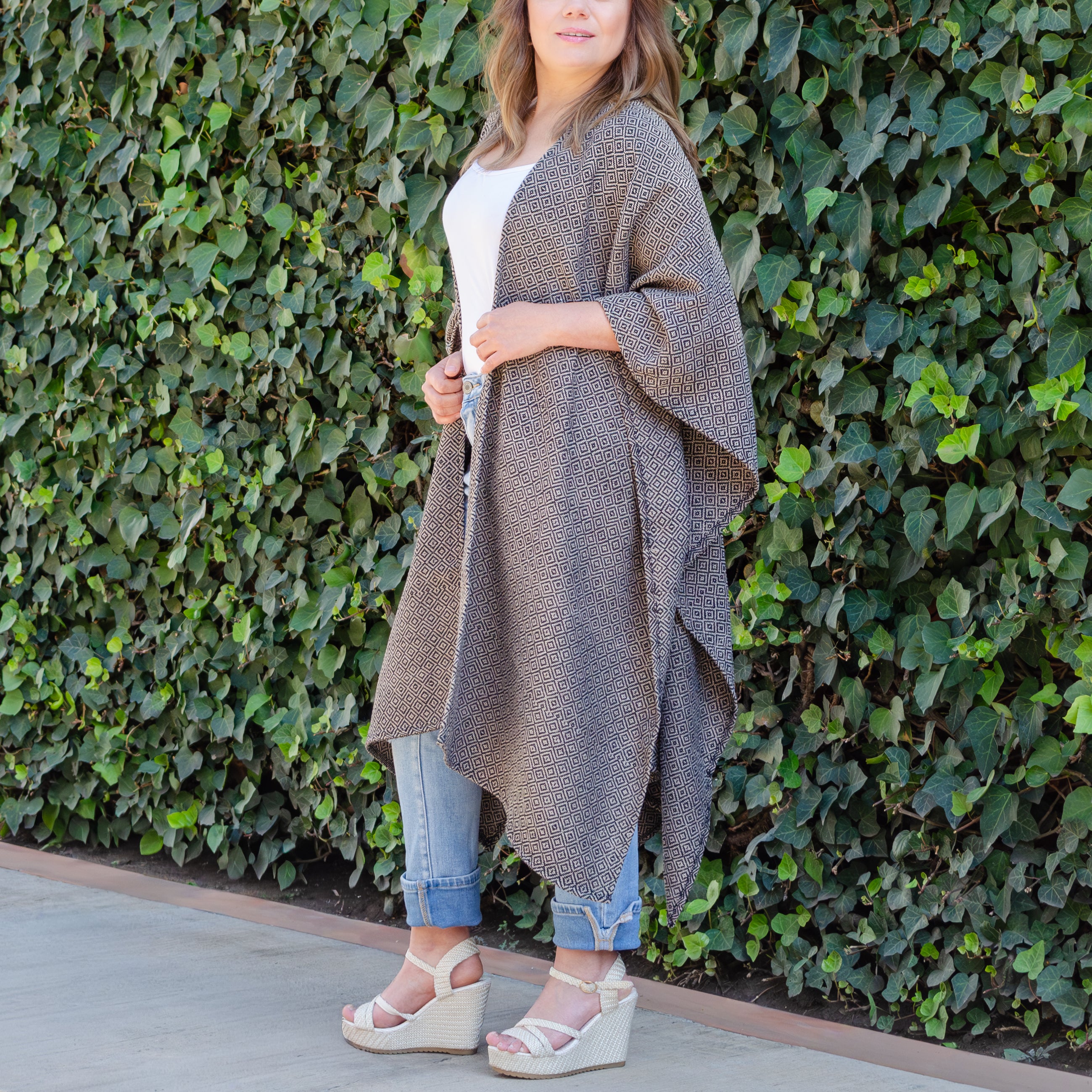 Pedal Loom Ruana, Long Cape