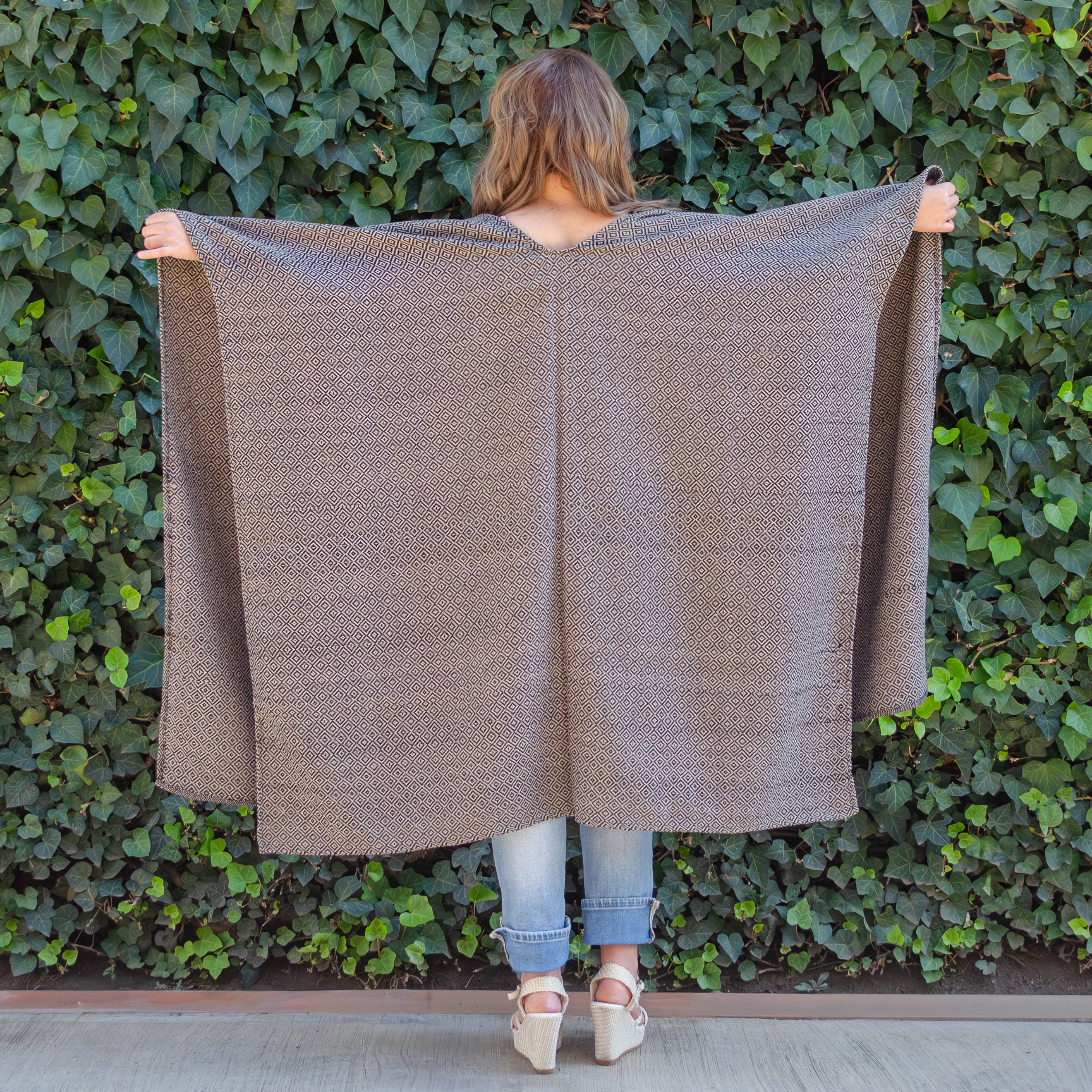 Pedal Loom Ruana, Long Cape