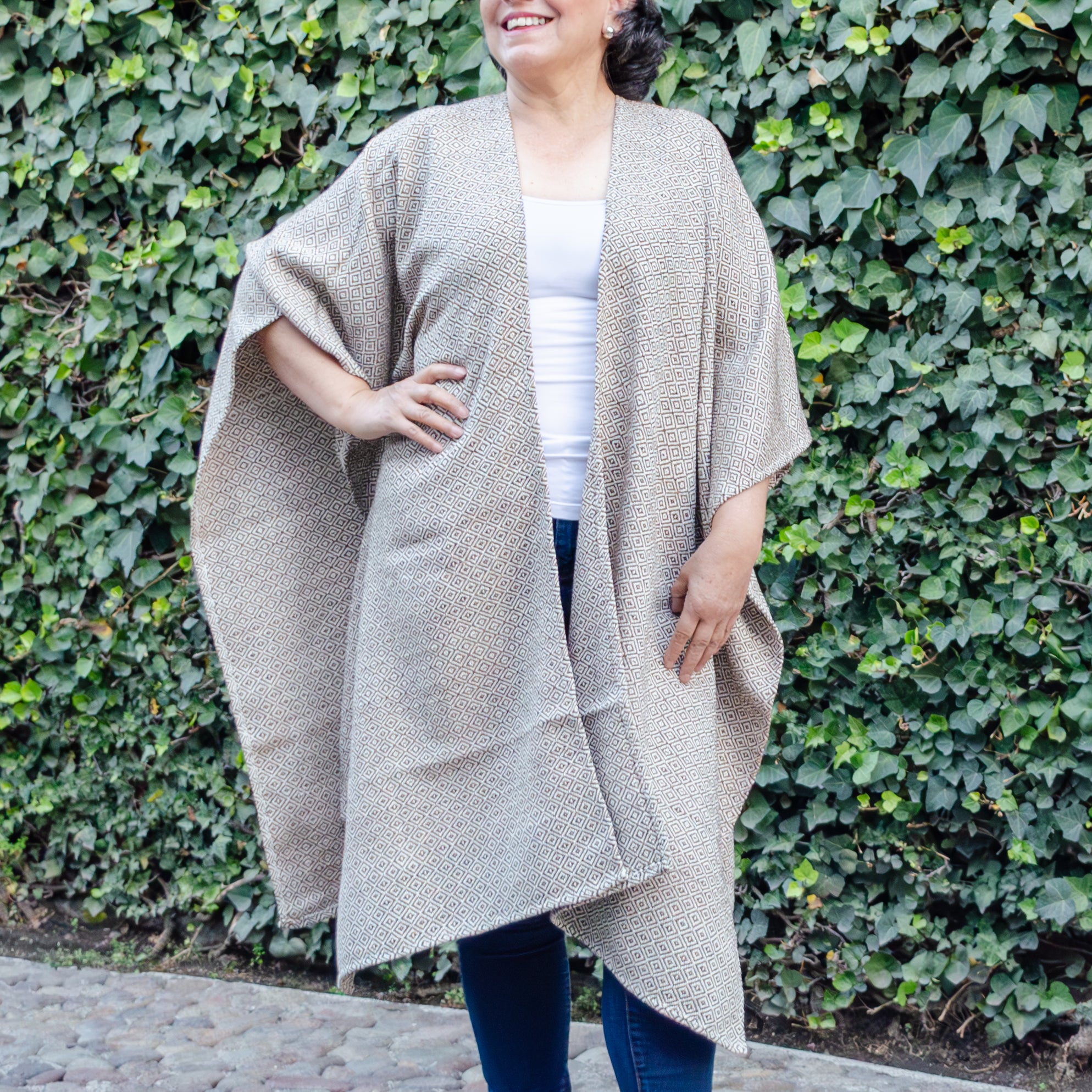 Pedal Loom Ruana, Long Cape