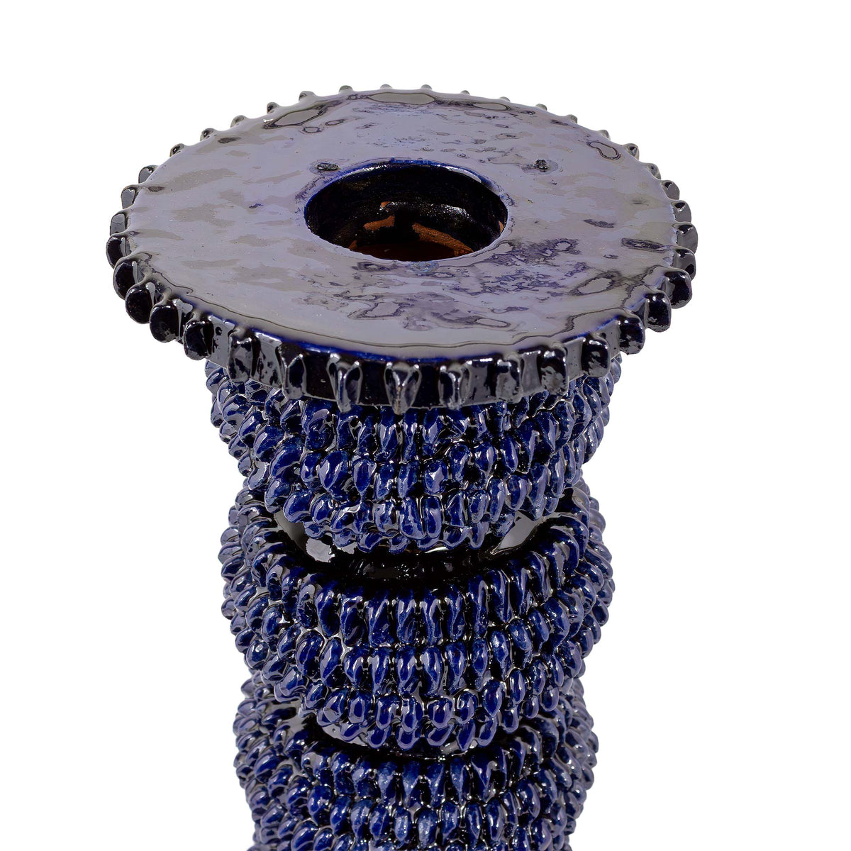 Large Blue Barro Vidriado Candle Holder