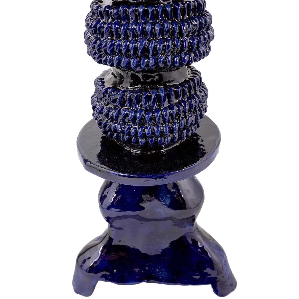 Large Blue Barro Vidriado Candle Holder