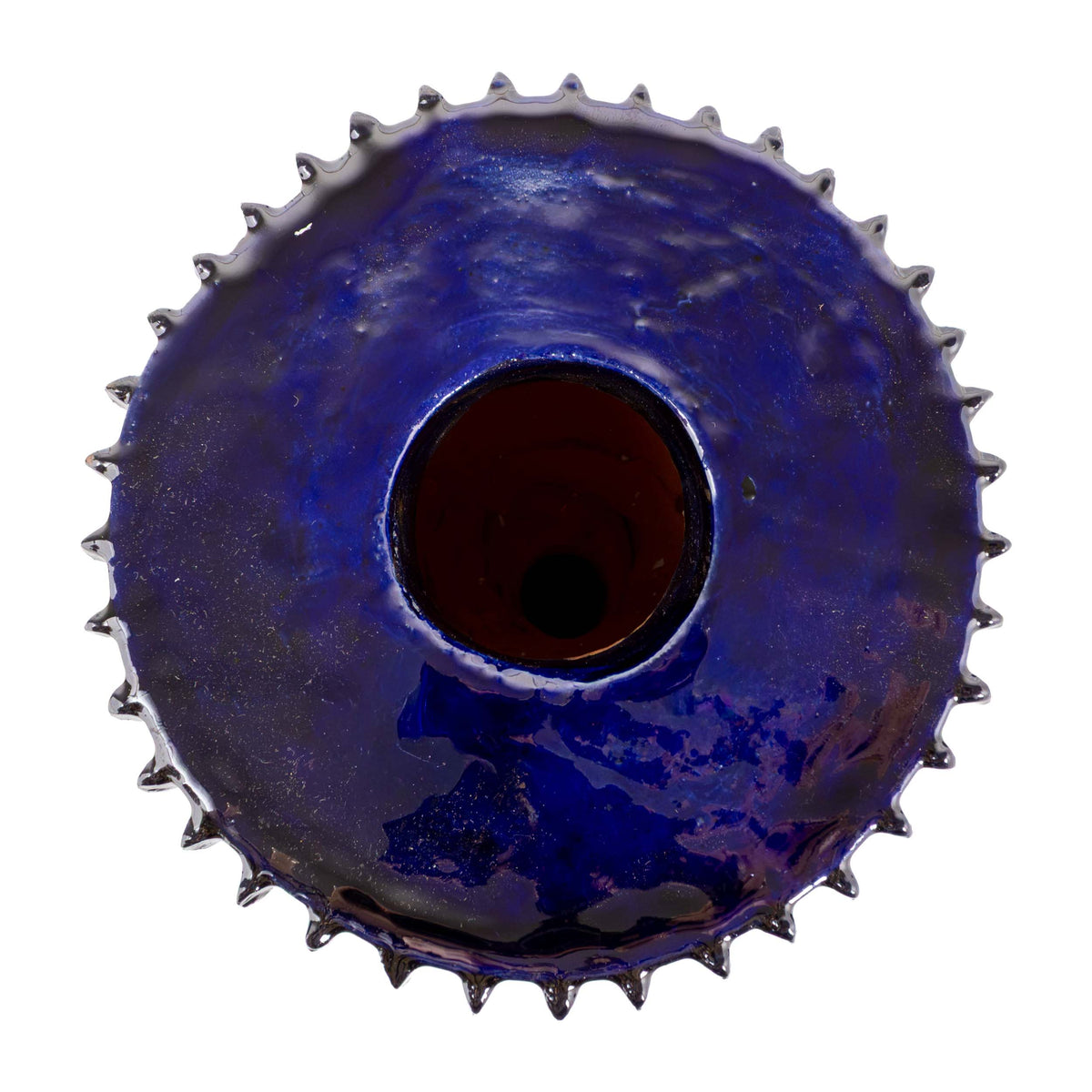Large Blue Barro Vidriado Candle Holder