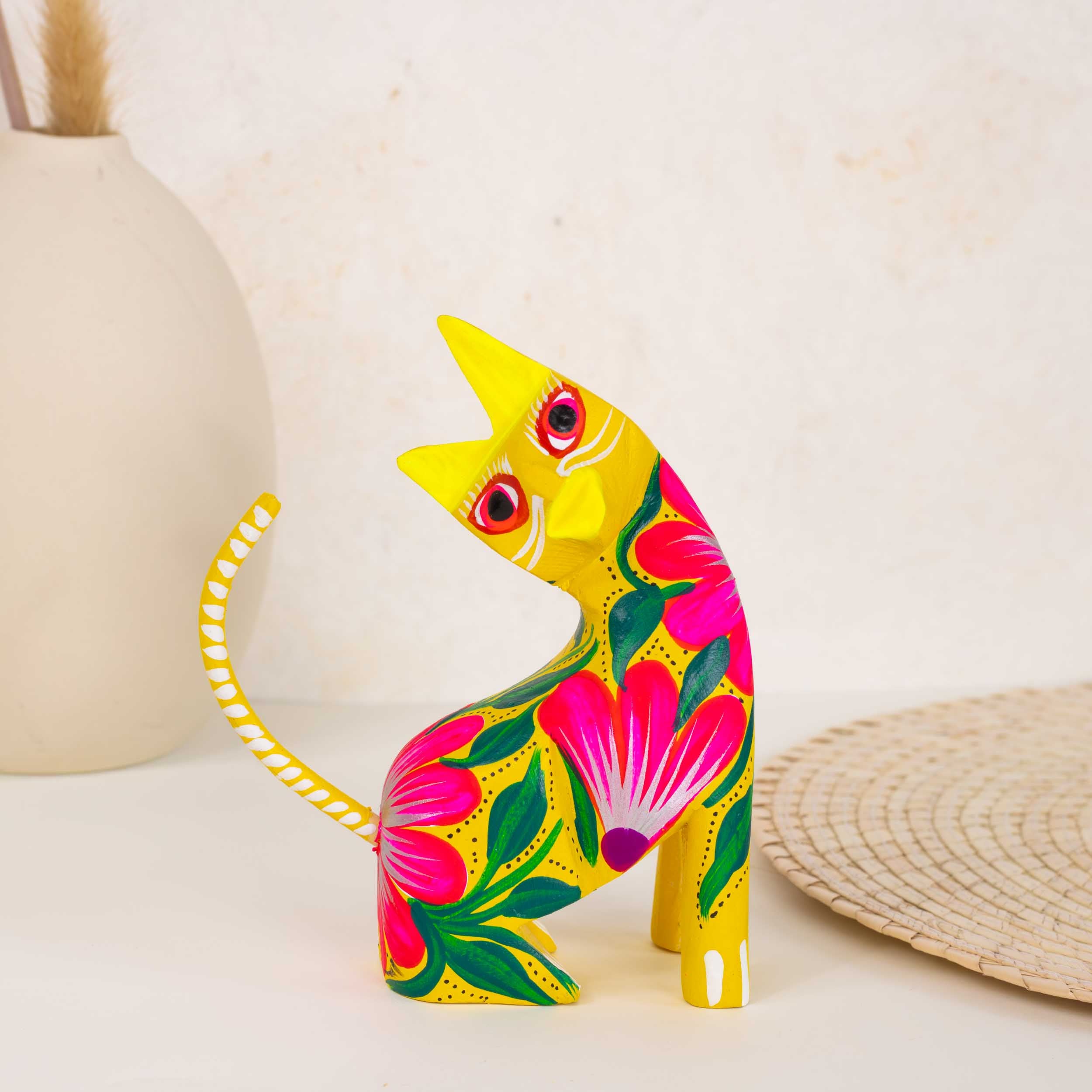 置物 maocat Hand Painted Neck Side Bend Cat | Lolo Mexican Mercadito