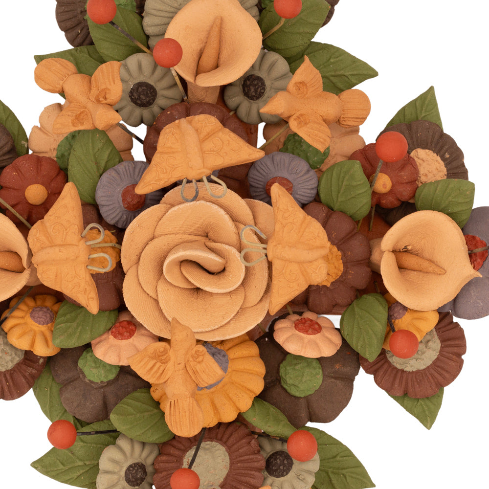 Large Floral Cross Barro Pigmentado Clay Wall Art
