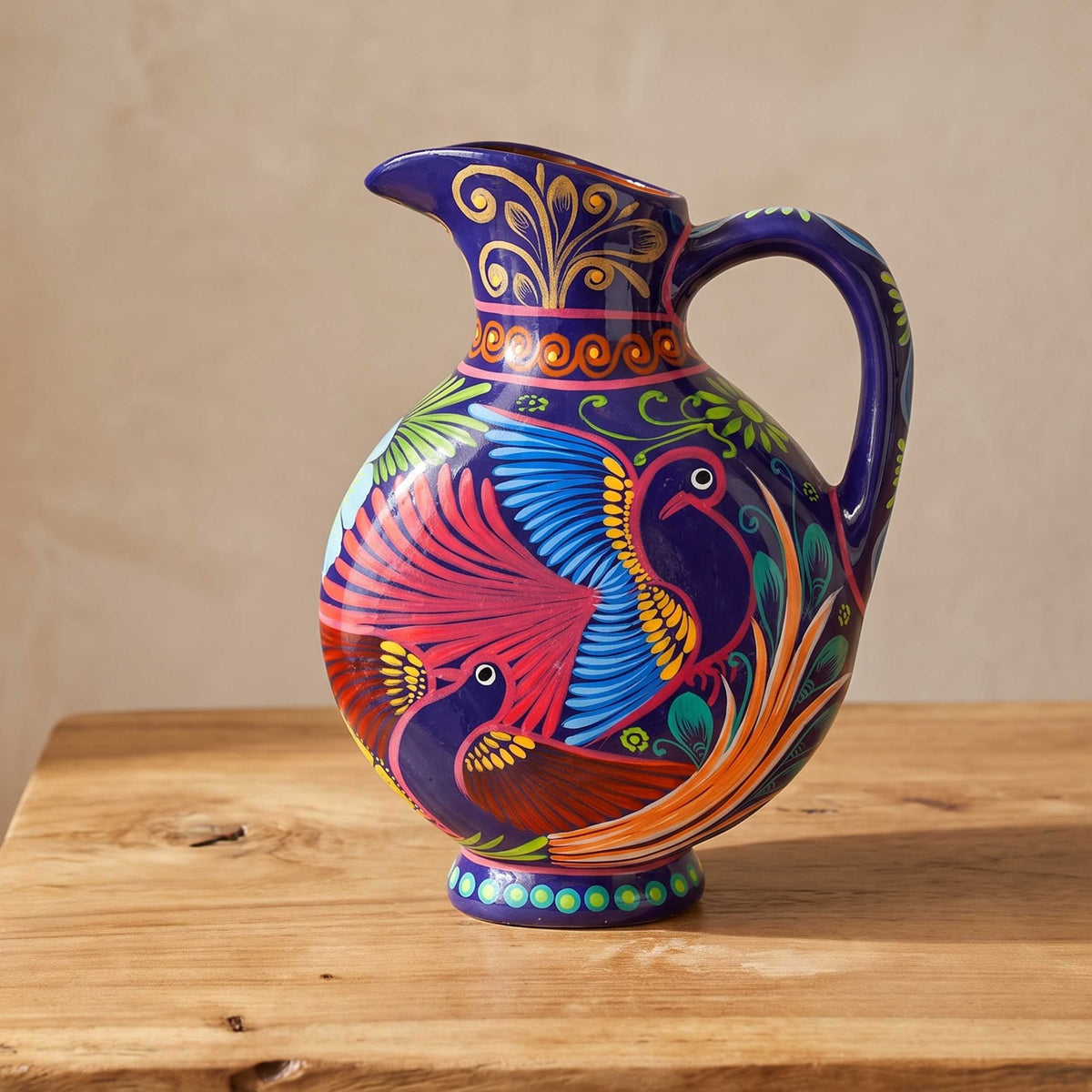 Large Hand-Painted Xalitla Clay Pitcher