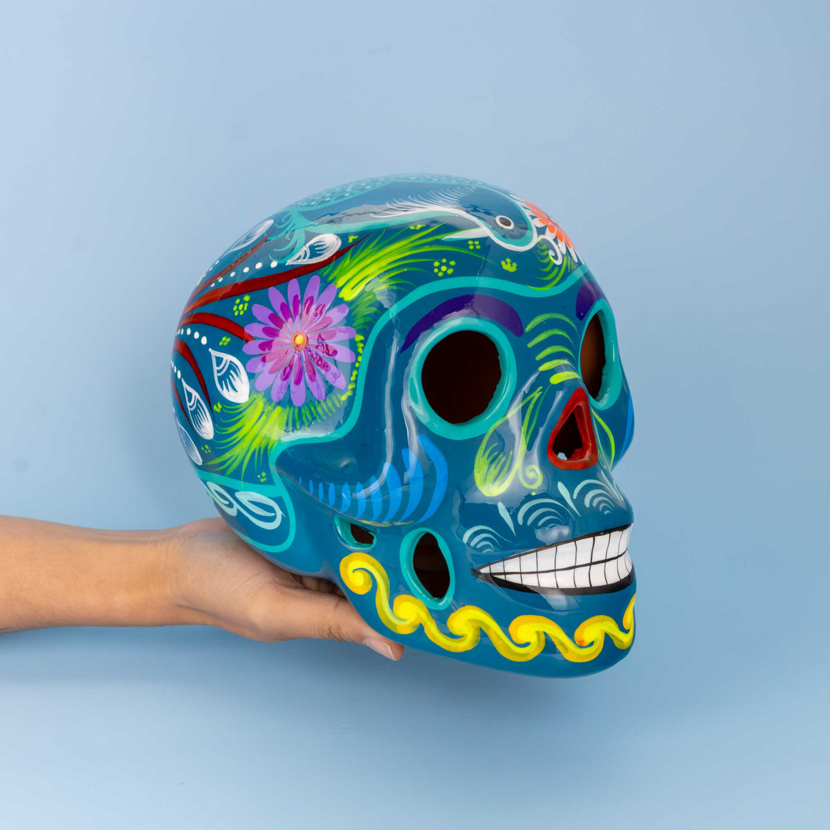 Large Hand Painted Xalitla Clay Sugar Skulls