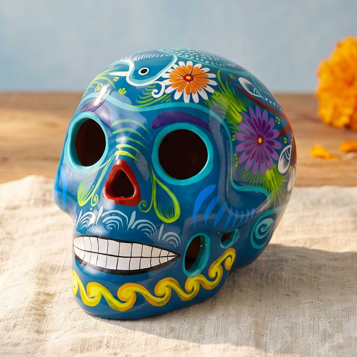 Large Hand Painted Xalitla Clay Sugar Skulls